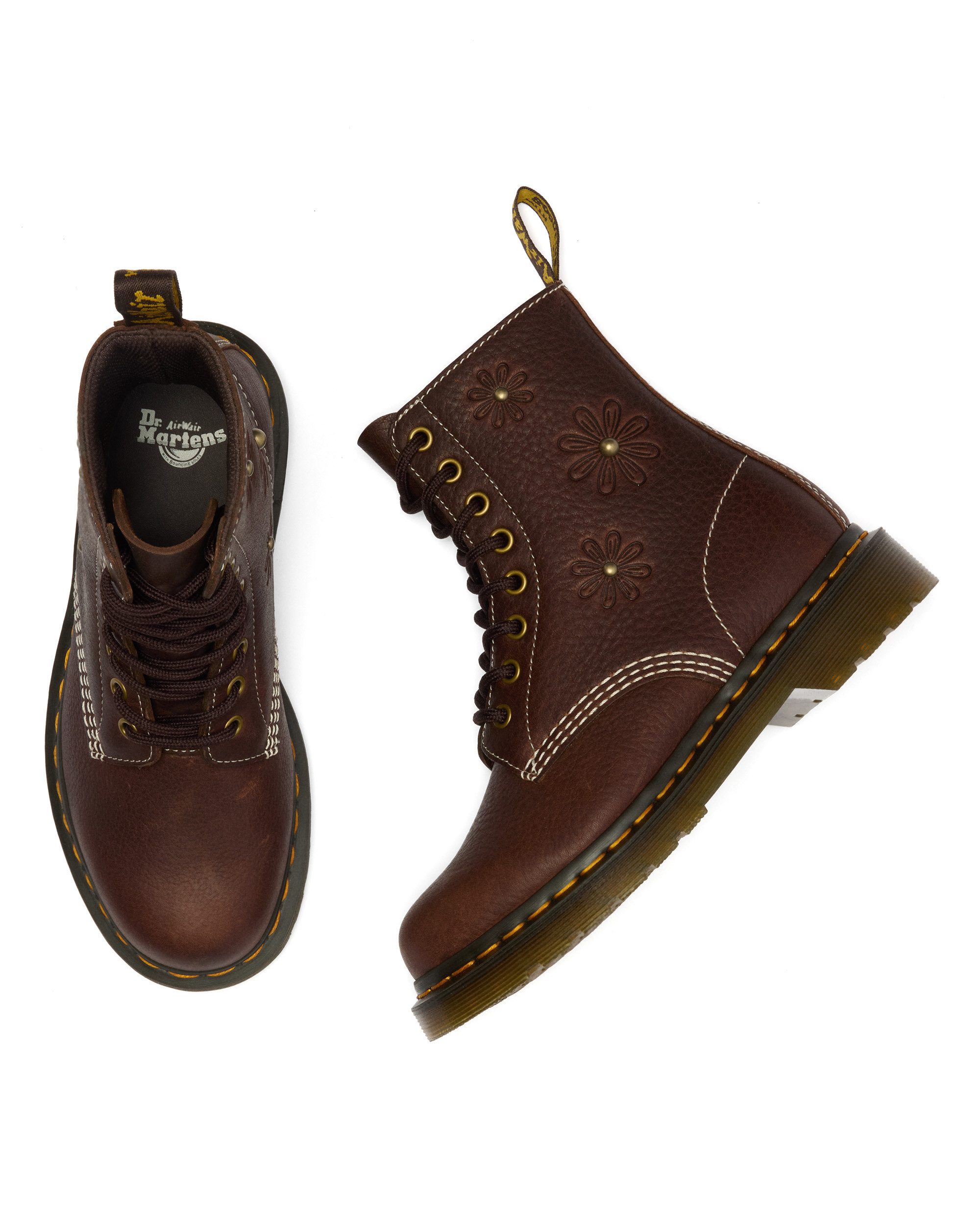 DR. MARTENS 1460 Pascal Flower Schnürboots, Blockabsatz, Stiefelette, 8-Eye Boots mit Flower Prägung