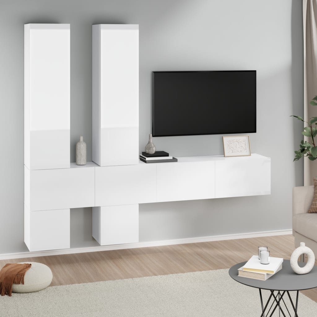 Hochglanz-Weiß Holzwerkstoff TV-Wandschrank furnicato TV-Schrank