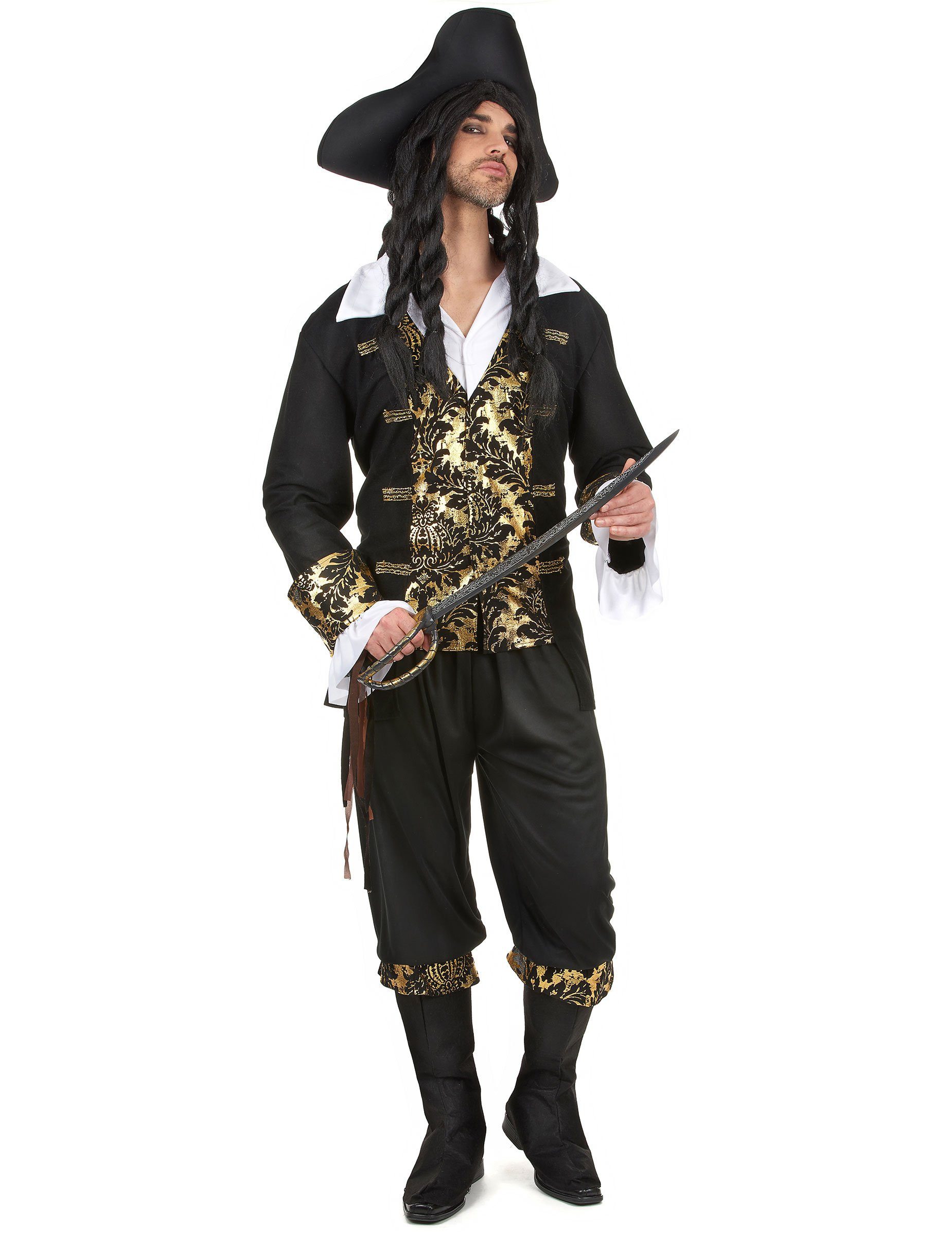 JADEO Kostüm Edler Piraten-Kapitän Kostüm Freibeuter Plus Size schwarz-gold