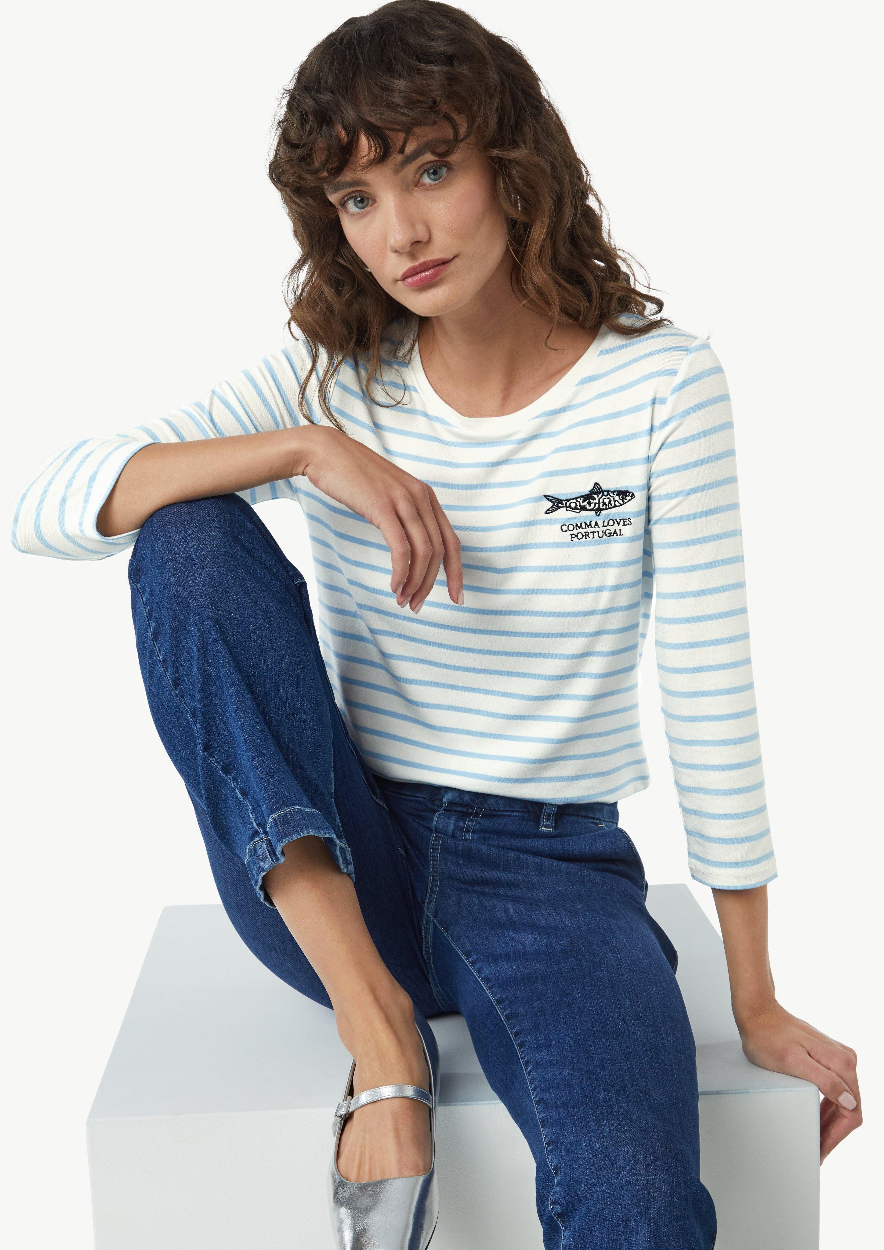 Comma Shirttop Streifenshirt mit Stickerei Artwork günstig online kaufen