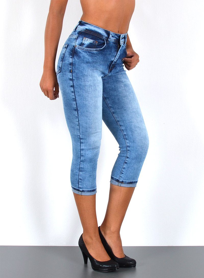 ESRA Caprijeans Damen 3/4 Capri Jeans Hoch-Bund Sommer Hose kurze Jeans Sho günstig online kaufen