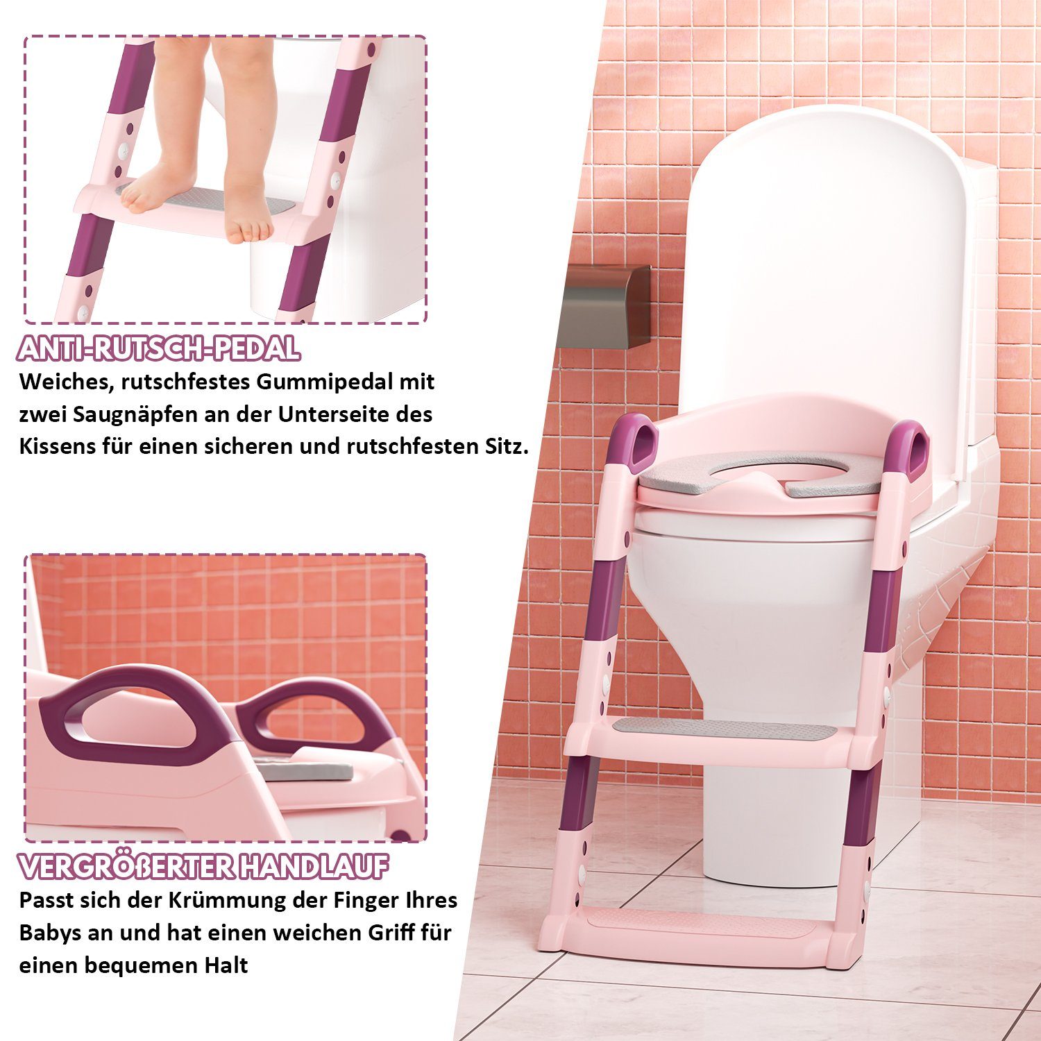 Baby Treppe TolleTour Rose mit Toilettensitz für Kleinkinder Töpfchen Toilettentrainer WC