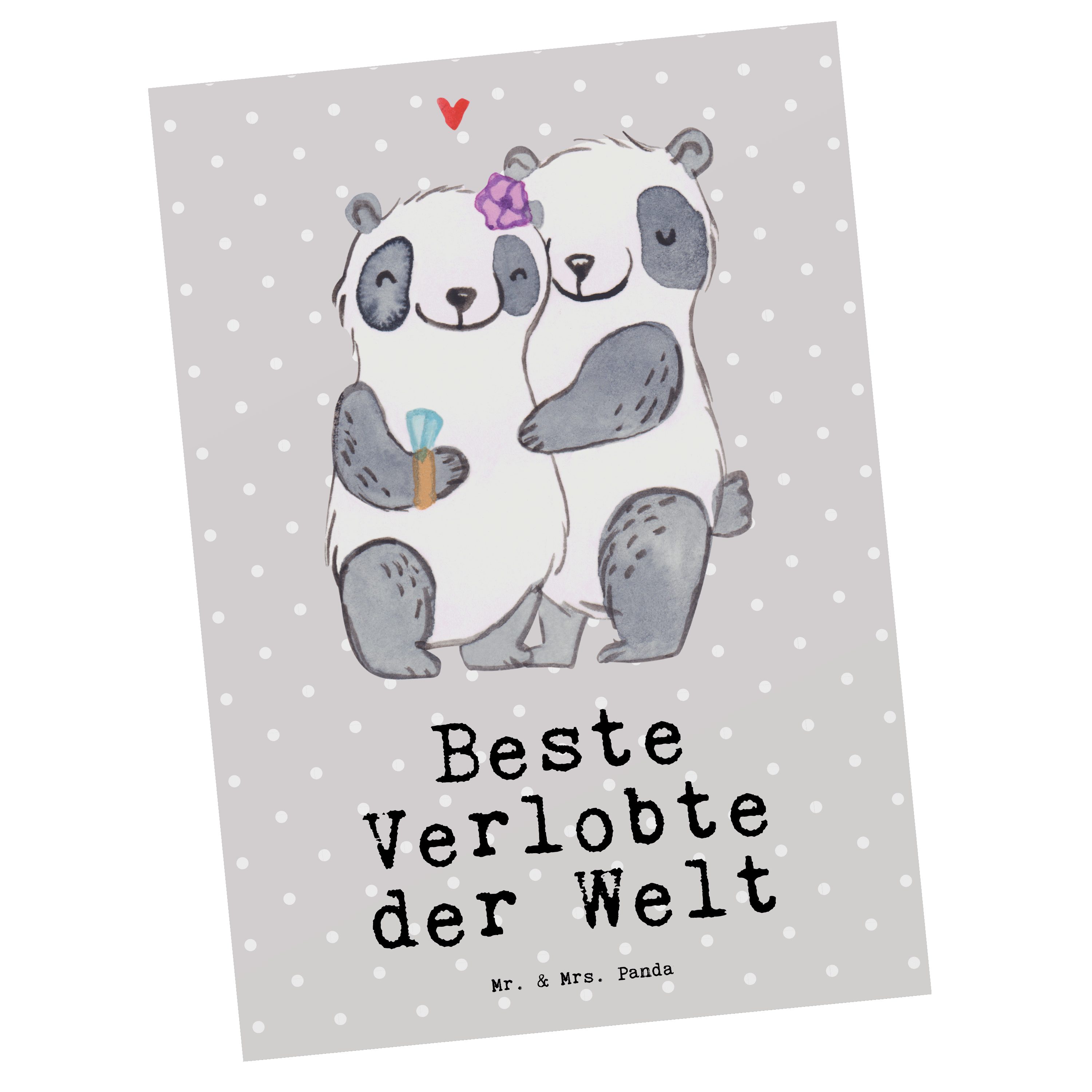 Mr. & Mrs. Panda Postkarte Panda Beste Verlobte der Welt - Grau Pastell - Geschenk, Freundin, Ge