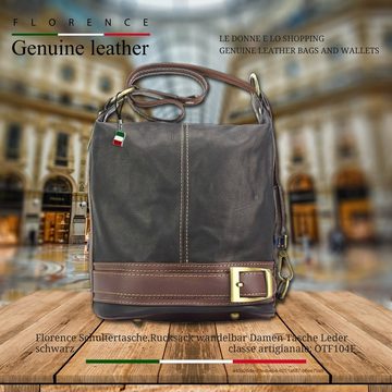 FLORENCE Schultertasche Florence Damen Schultertasche (Schultertasche), Damen Leder Schultertasche, Cityrucksack, schwarz, braun ca. 23cm