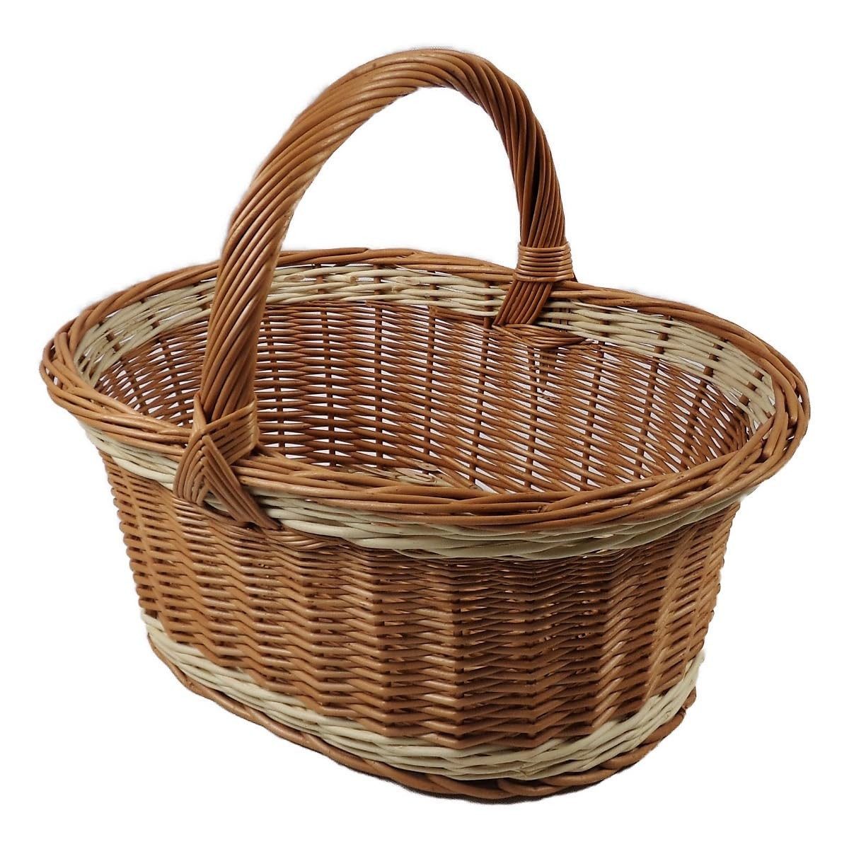 natuleo by pokuc Einkaufskorb Großer Einkaufskorb aus Weide Braun-Weiß oval 52x39x40 cm