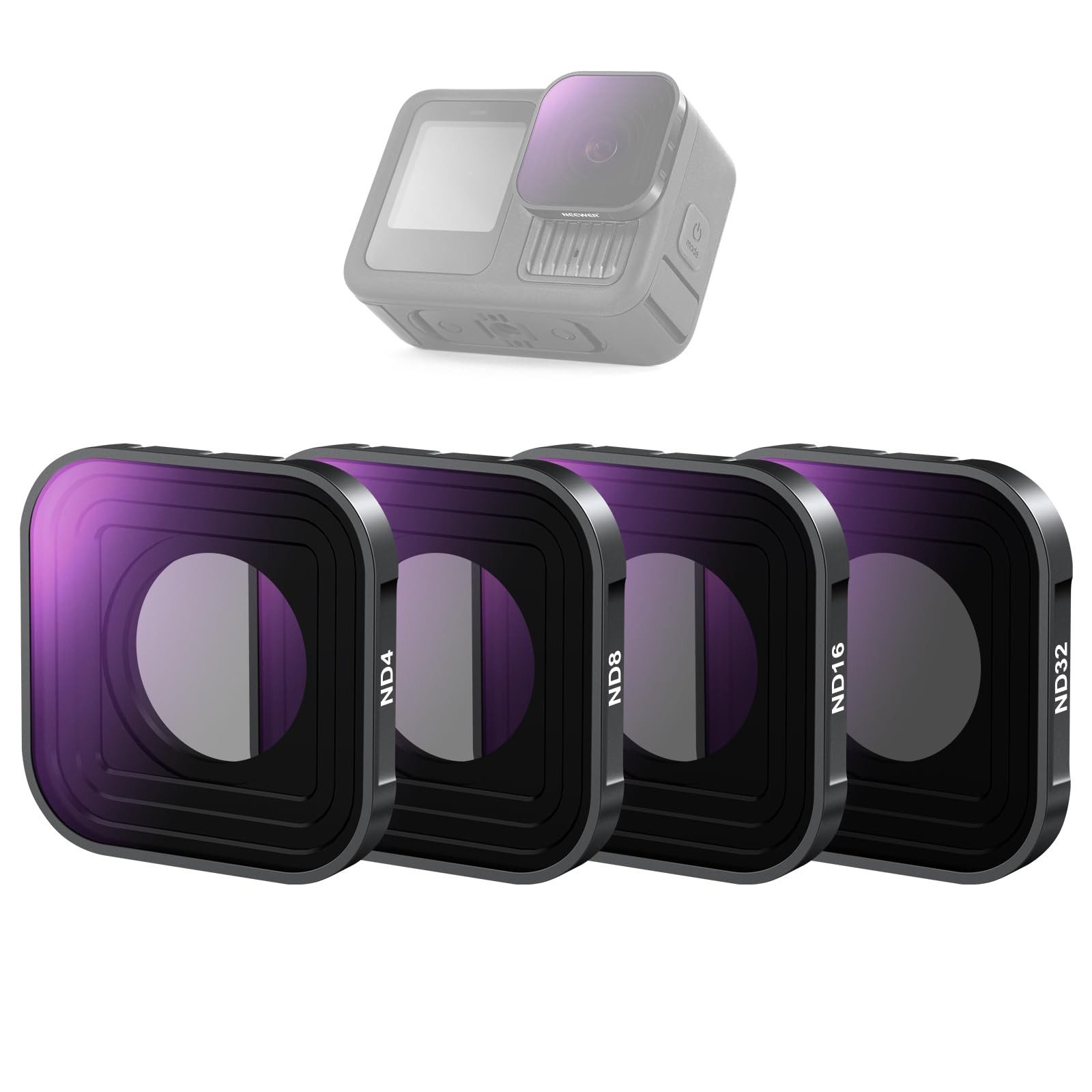 Neewer FL-GP9 4x ND Filter Set für GoPro Hero 13/12/11, ND4-ND32 Foto-Filter-Sets (Mehrfach beschichtetes HD Glas)