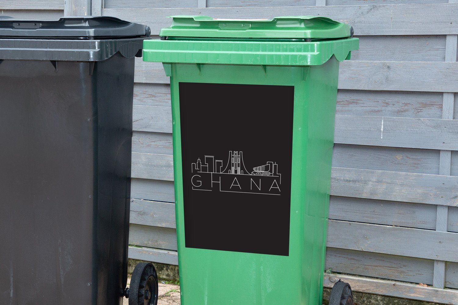 St), Mülltonne, Skyline Wandsticker schwarz auf weiß (1 Abfalbehälter Sticker, "Ghana" MuchoWow Mülleimer-aufkleber, Container,
