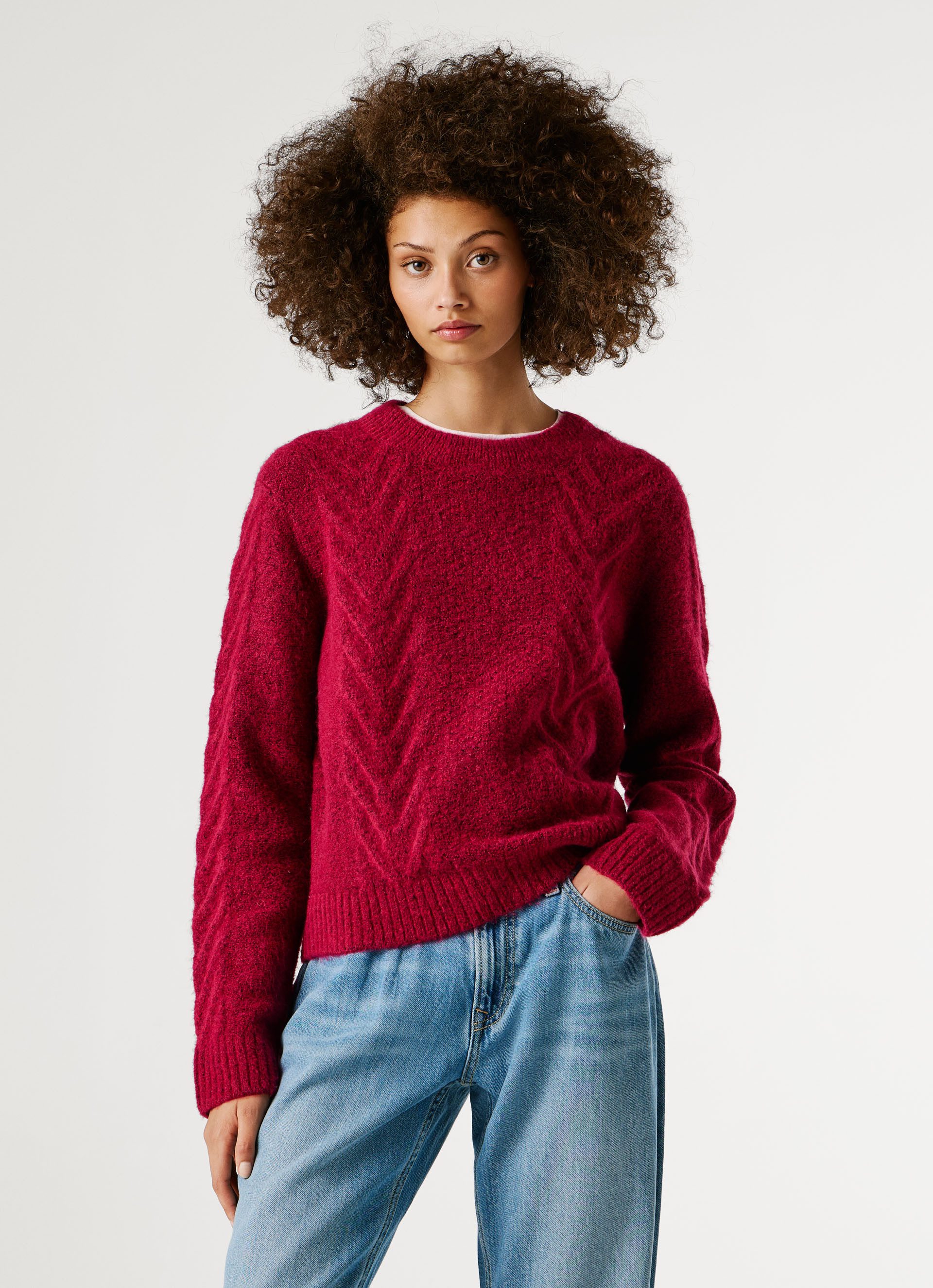 Pepe Jeans Strickpullover mit Zopfmuster und Woll-Anteil