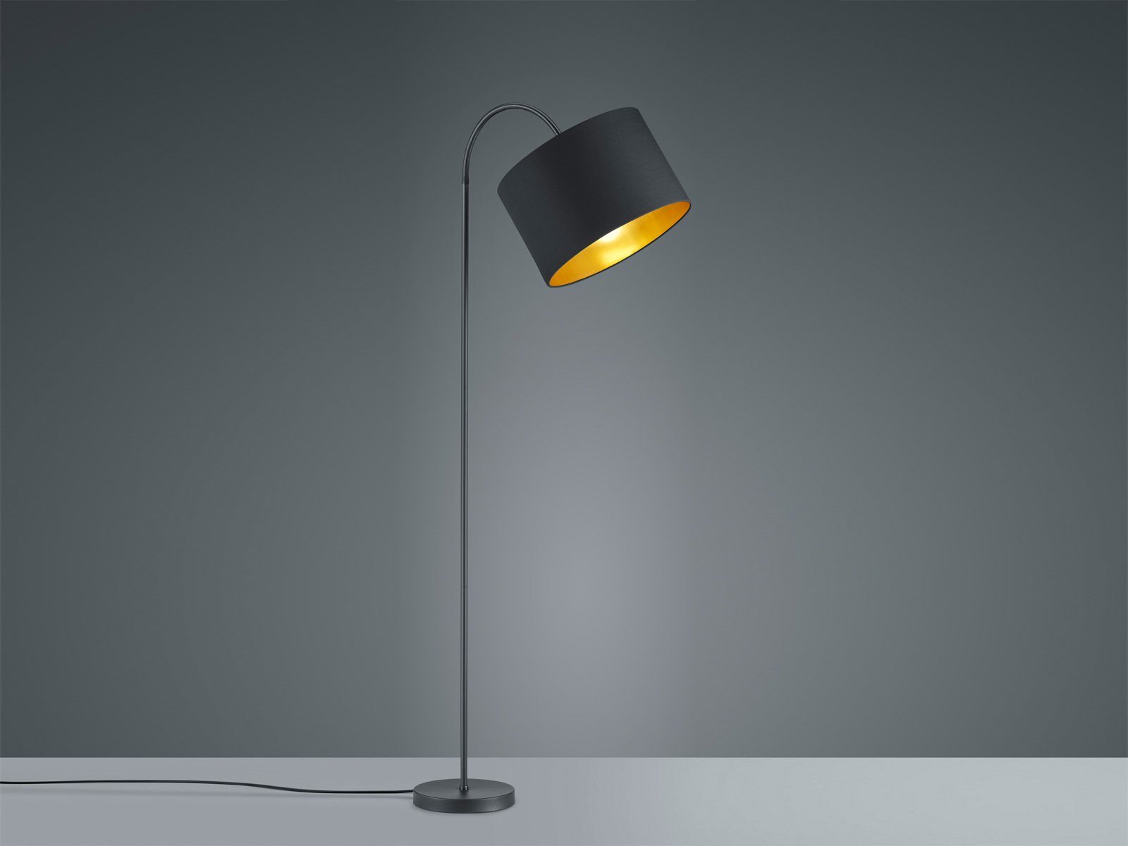 TRIO Leuchten LED Bogenlampe, Dimmfunktion, LED wechselbar, Warmweiß, dimmbar-e Leselampe für Ecke mit Stoff Lampen-schirm Schwarz Gold