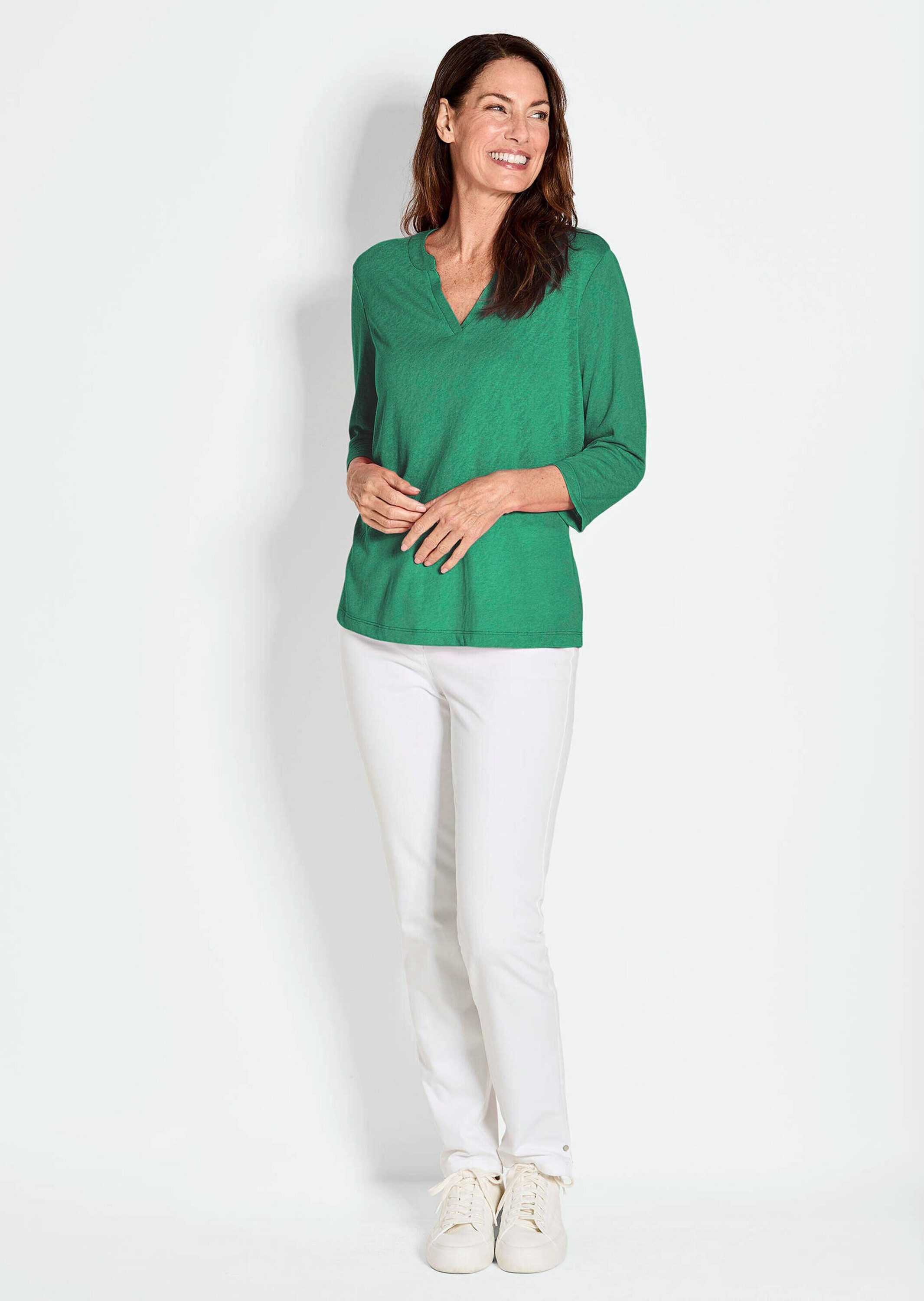 GOLDNER T-Shirt Kurzgröße: Modisches 3/4-Arm-Oberteil Sommerbluse mit V-Ausschnitt, pflegeleichter Jersey, körniger Griff – Bild 2 von 5