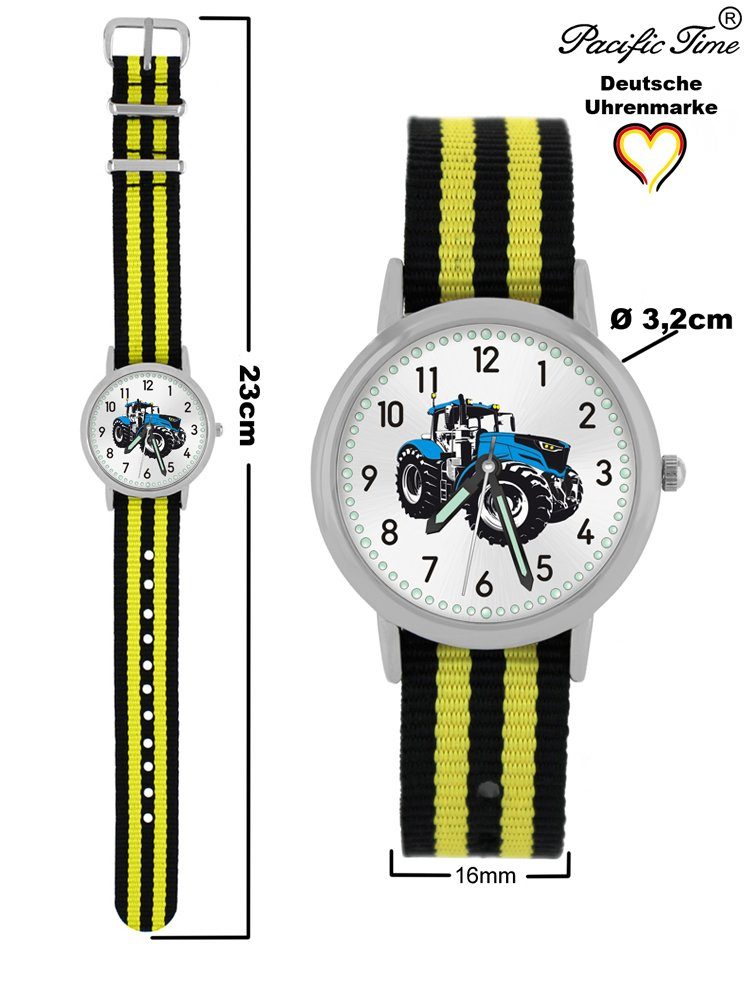 Match Pacific schwarz Quarzuhr Wechselarmband, - Armbanduhr Versand gelb und Traktor gestreift Design Gratis Time Mix Kinder blau