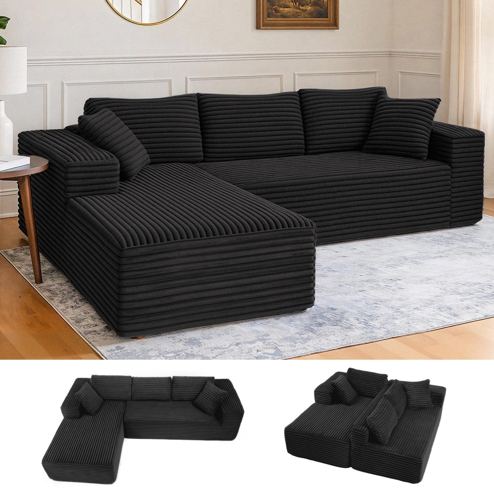 COMHOMA Sofa Big-Sofa, L-förmige Sofa, Couch Ecksofa, Chaiselongue Schlafsofa, mit tiefer Sitzfläche und breiten Armlehnen, Cordstoff