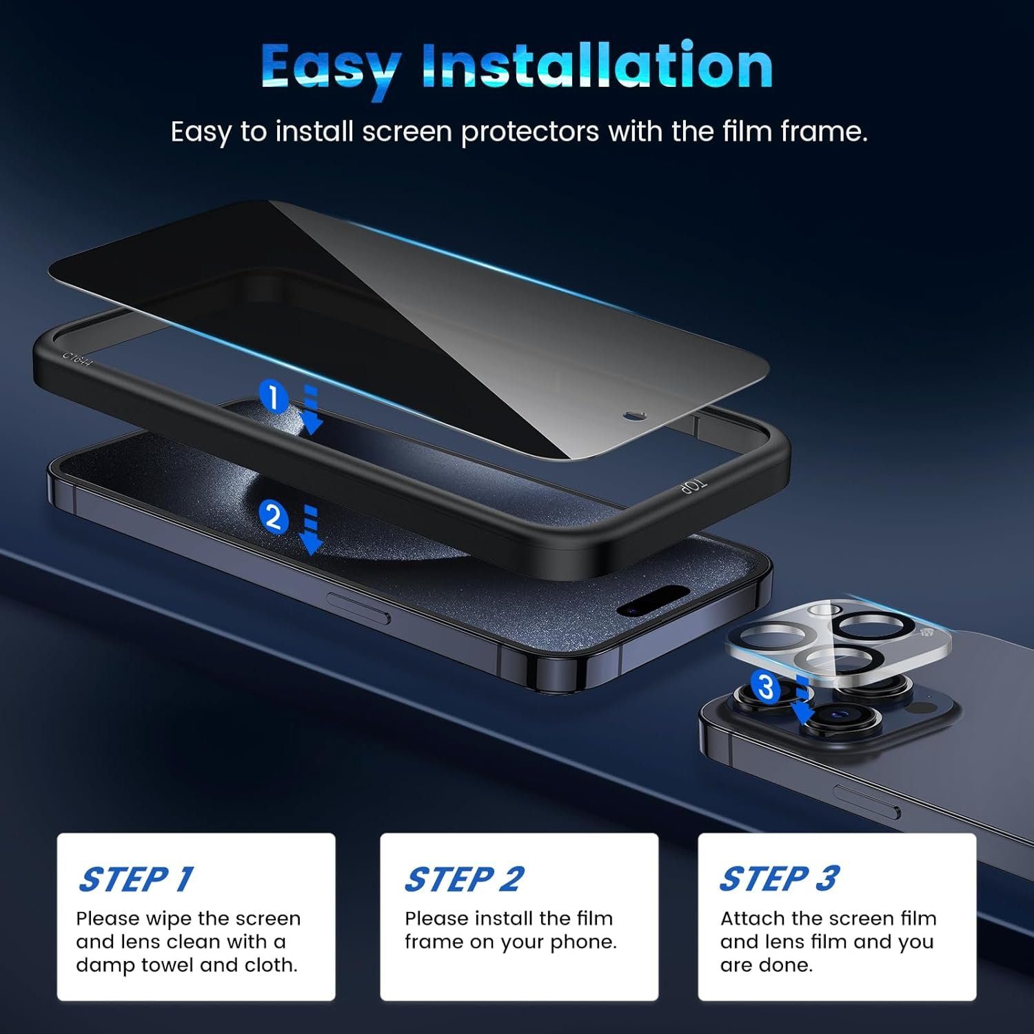 MSM Displayschutzglas 4in1 Schutzglas für iPhone 15 Pro Max Panzerfolie Blickschutz Anty-Spy