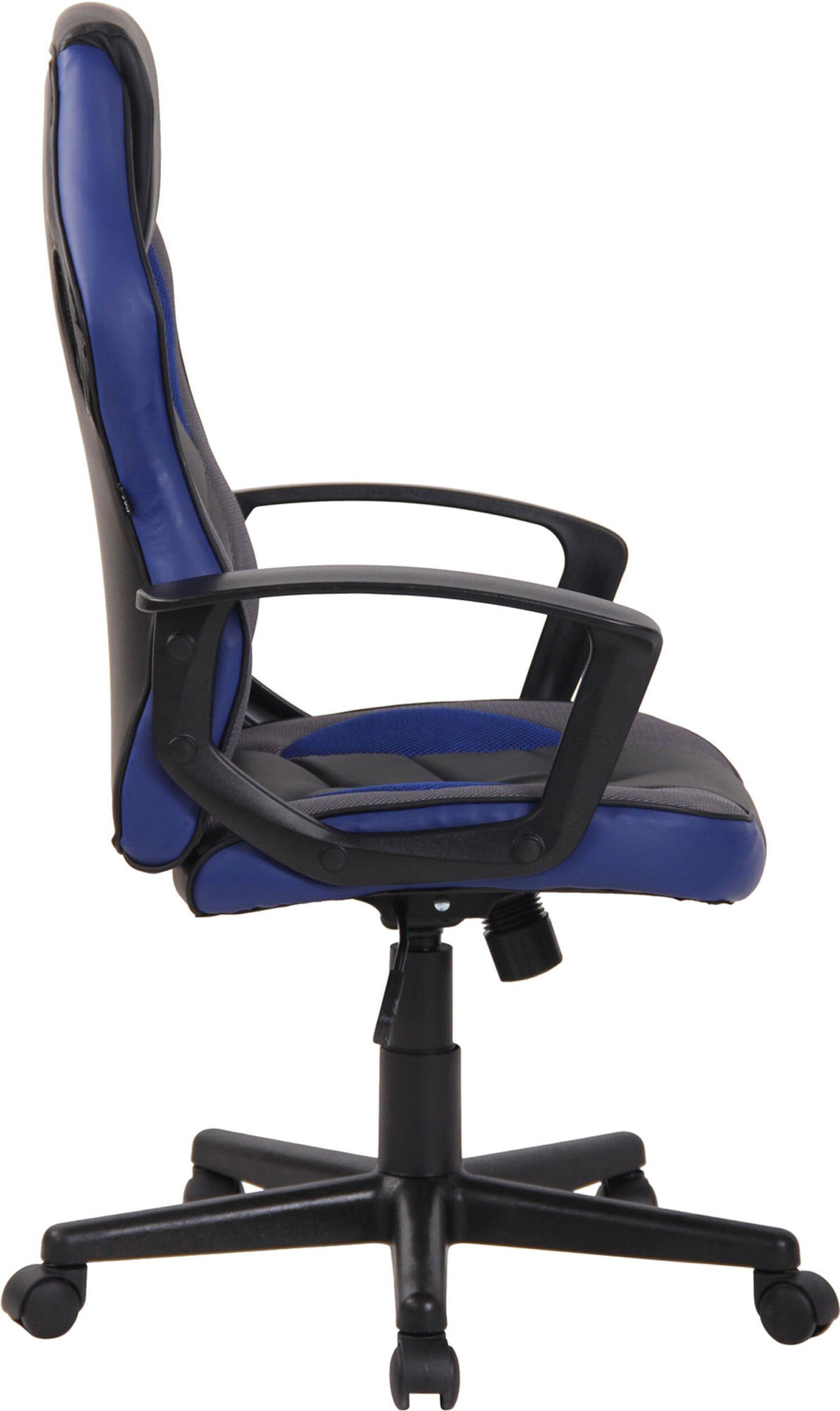 bequemer Gaming-Stuhl drehbar mit Gestell: - Rückenlehne schwarz Chefsessel, Glan höhenverstellbar Kunststoff und schwarz/blau Drehstuhl, 360° TPFLiving Netzbezug - Kunstleder, Konferenzstuhl), (Schreibtischstuhl,