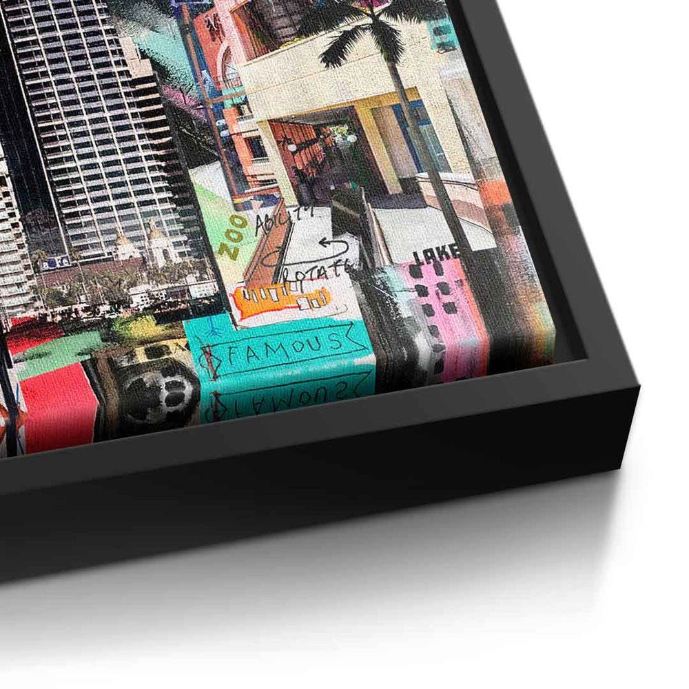 DOTCOMCANVAS® Leinwandbild, Leinwandbild Pop mit Rahmen San Standlandschaft Art schwarzer premium Rahmen Diego