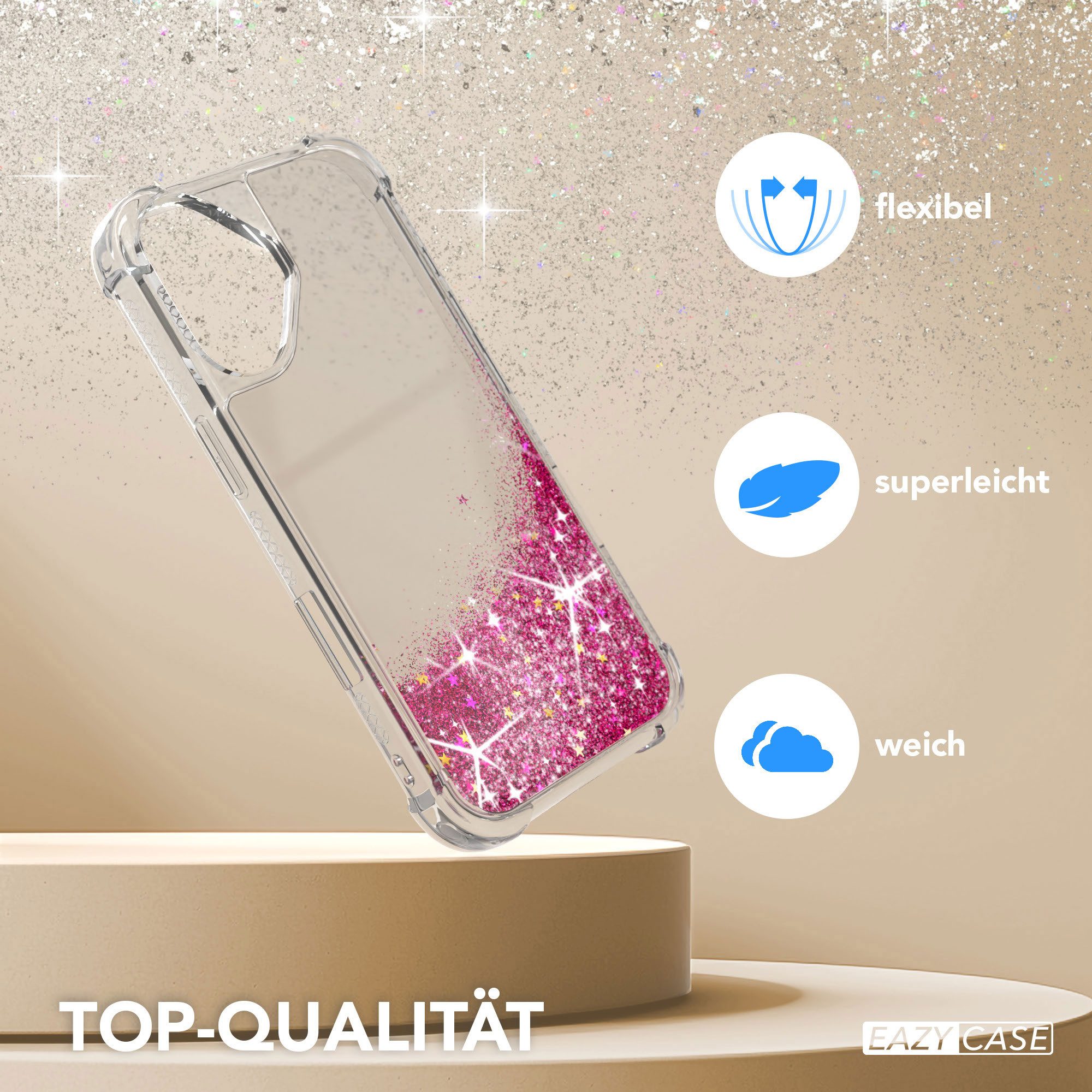 EAZY CASE Handyhülle Liquid Glittery Case für Apple iPhone 17 6,3 Zoll, Glitzerhülle Shiny Slimcover stoßfest Durchsichtig Bumper Case Pink – Bild 3 von 5