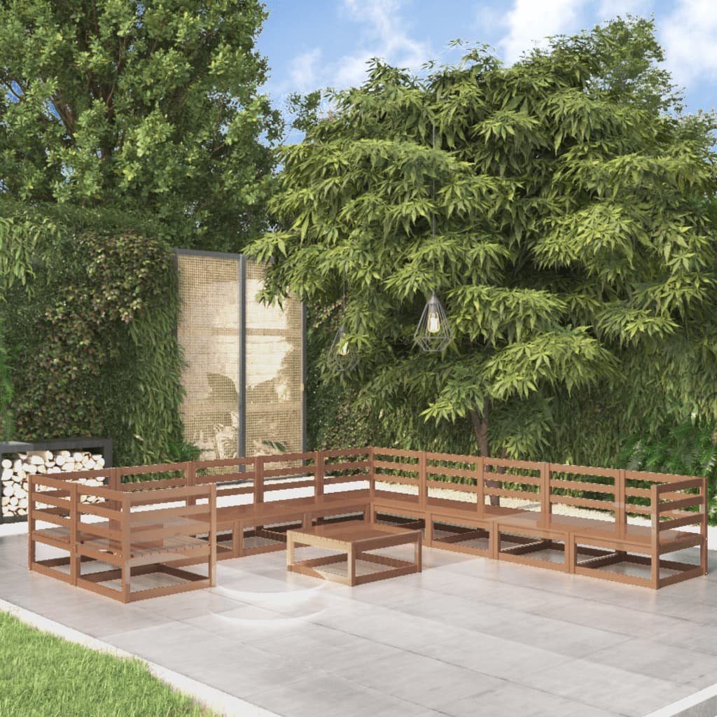 vidaXL Gartenlounge-Set 11-tlg. Garten-Lounge-Set Massivholz Kiefer, (1-tlg) Honigbraun