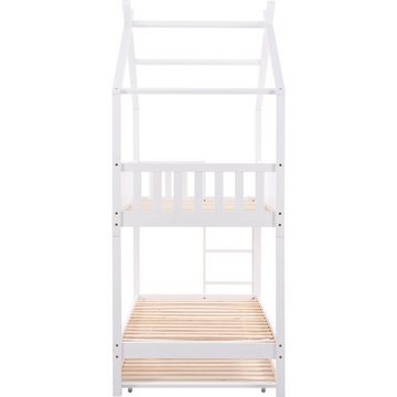 MODFU Kinderbett Jugendbett Hausbett (90x200cm Weiß ohne Matratze), Platzsparendes Design, Ausziehbar