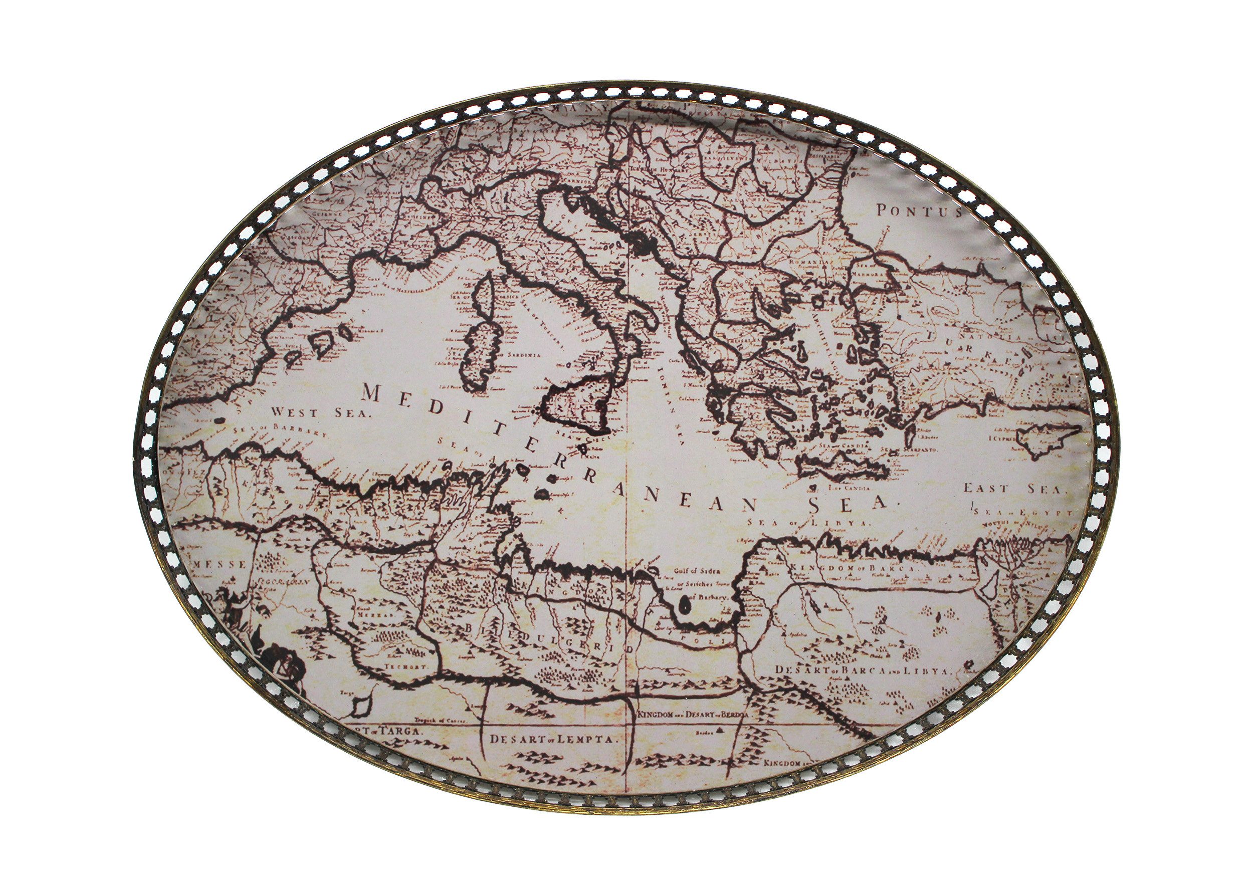 Signature Home Collection Dekotablett Vintage Tablett mit Lilienmotiv – oval & dekorativ 40x30 cm (1 St), handgefertigt mit Lilie bedruckt, ideal als Dekotablett