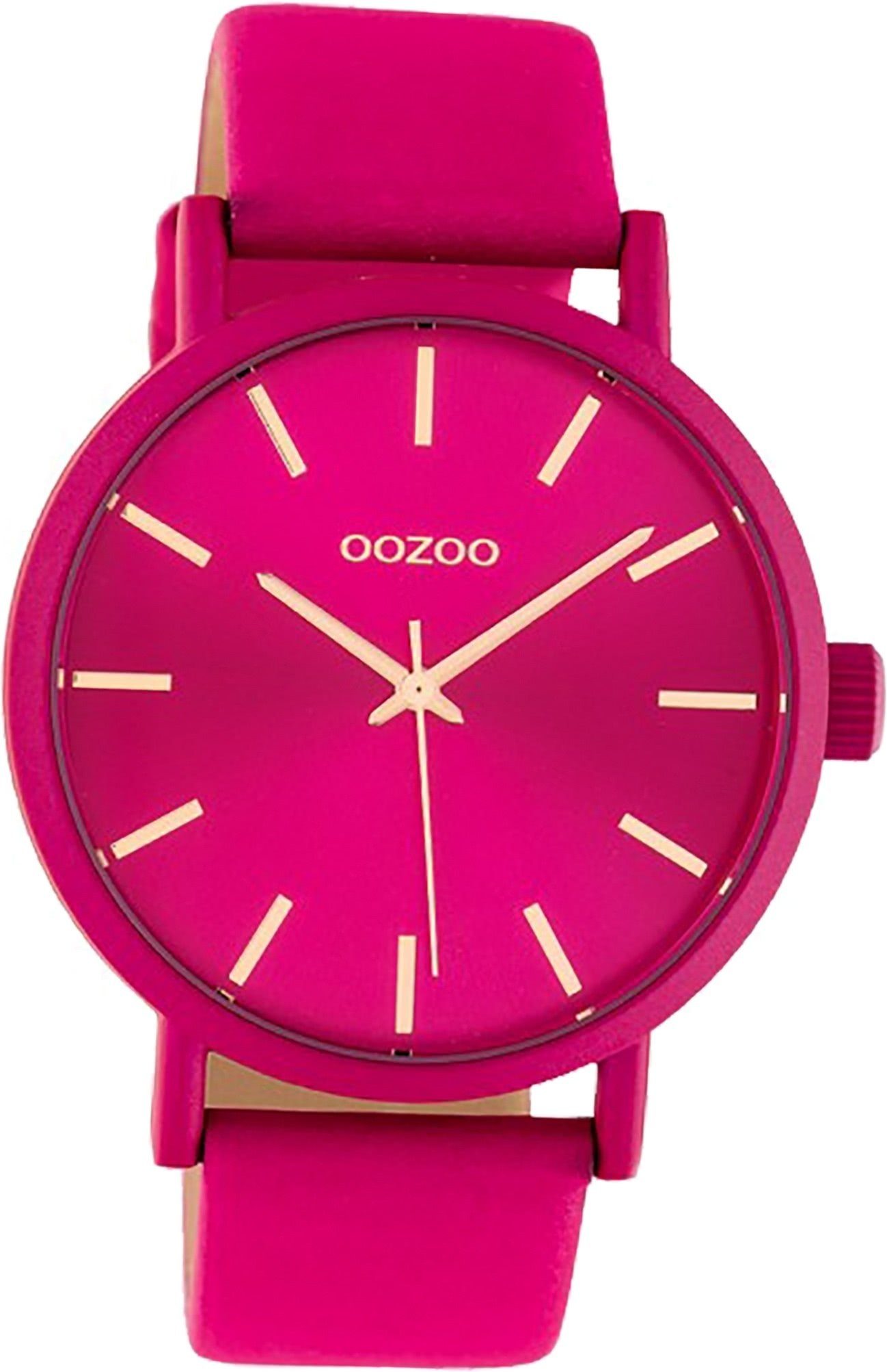 OOZOO Quarzuhr Oozoo Leder Damen Uhr groß fuchsia, Damenuhr Gehäuse, Lederarmband Analog, C10448 42mm) rundes (ca violett