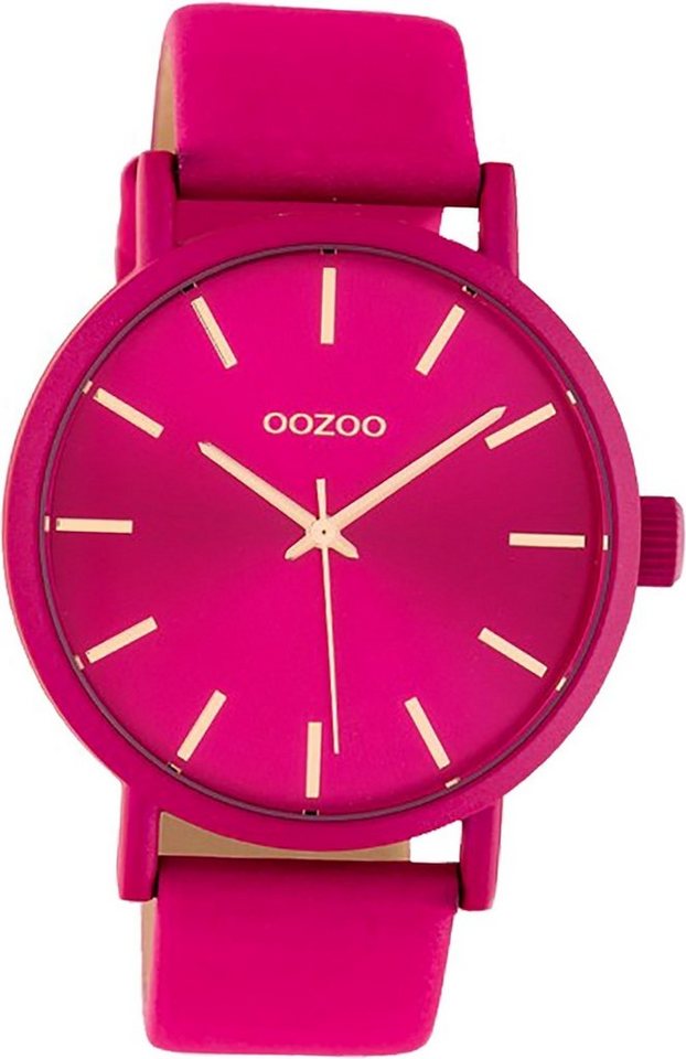 OOZOO Quarzuhr Oozoo Leder Damen Uhr C10448 Analog, Damenuhr Lederarmband  violett, fuchsia, rundes Gehäuse, groß (ca 42mm)