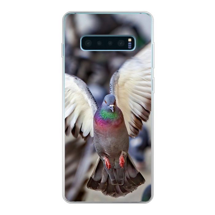 MuchoWow Handyhülle Nahaufnahme einer fliegenden Taube Phone Case Handyhülle Samsung Galaxy S10+ Silikon Schutzhülle