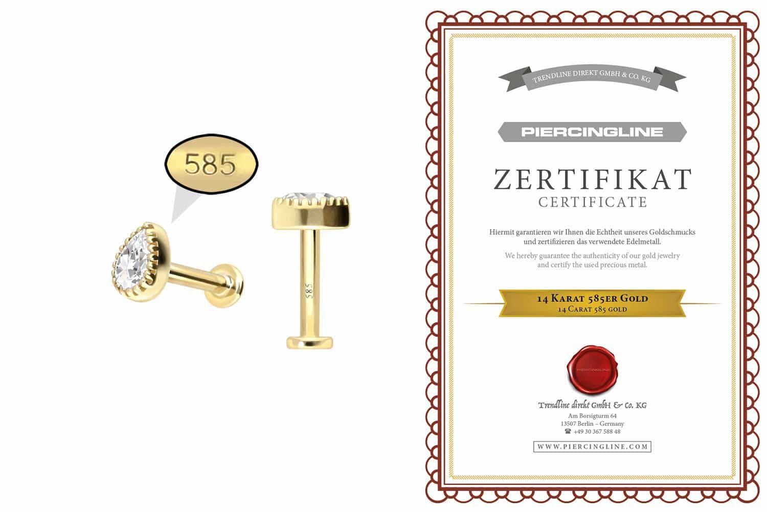 PIERCINGLINE Piercing-Set 14 Karat Gold Labret günstig online kaufen