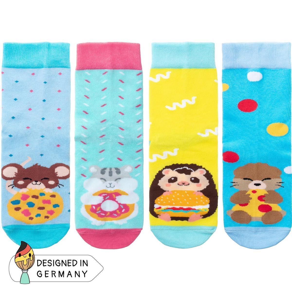 Corimori Haussocken Witzige Lustige Bunte Anime Baumwolle Socken 4er Set Tiere Geschenk-Ve (Packung, 4-Paar, Geschenk) Einheitsgröße 36-44, Kawaii Strümpfe, plastikfreie Geschenkverpackung