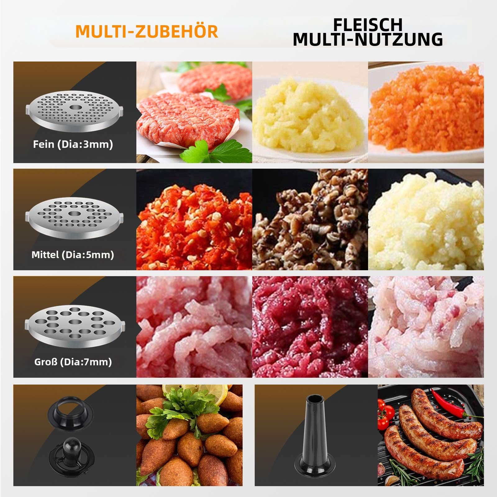 CHEFFANO Fleischwolf Elektrischer Fleischwolf mit Wurstfüller, 350 W