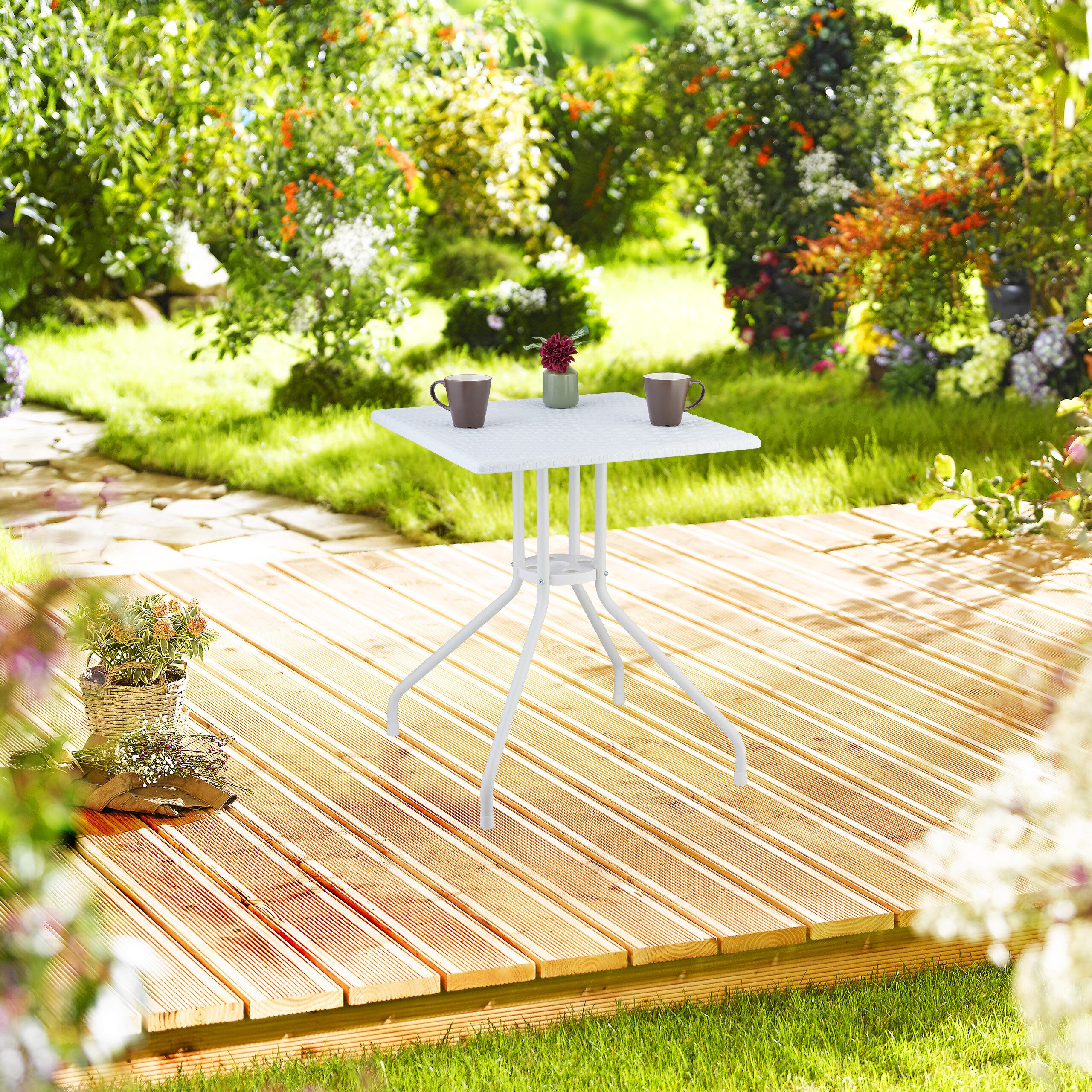 relaxdays Gartentisch in weißer Rattan Optik günstig online kaufen