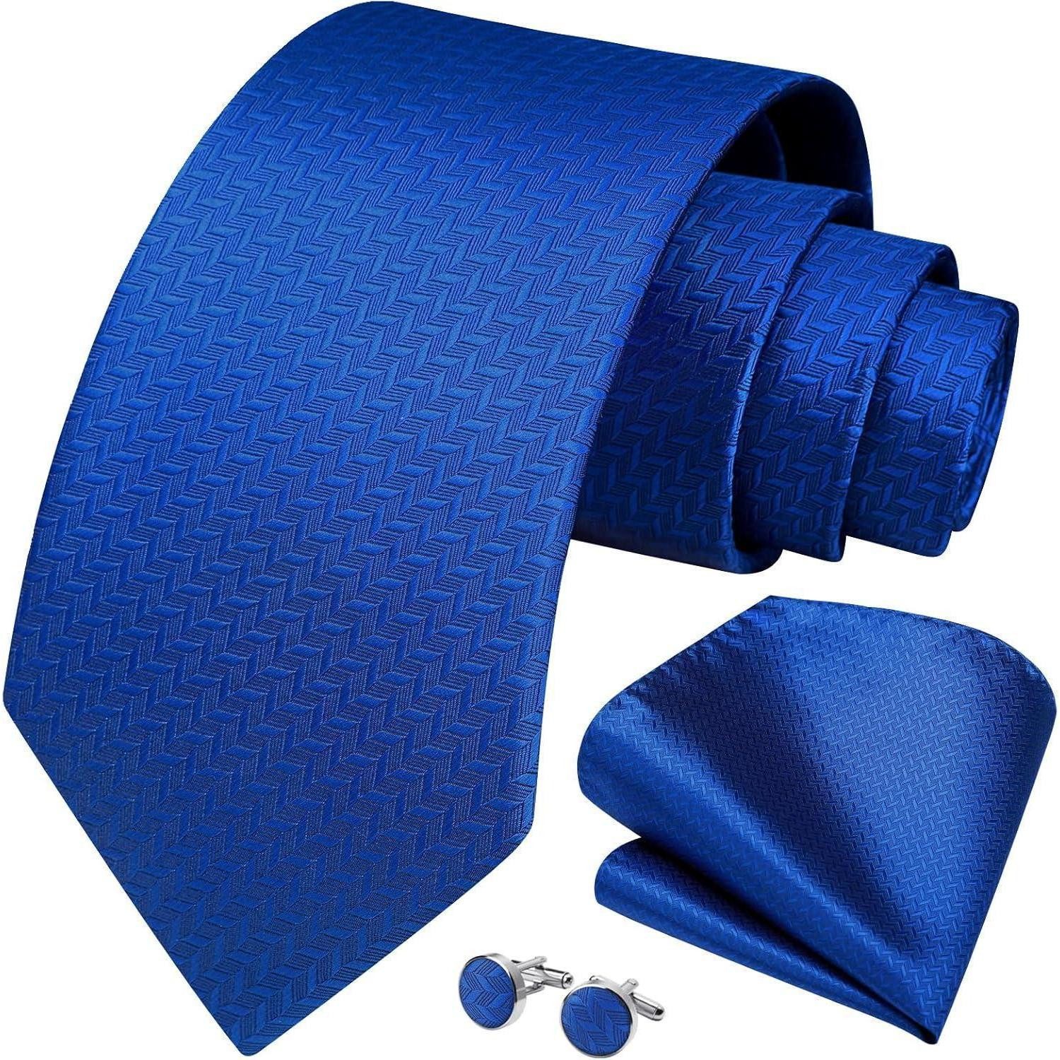 LuxusKollektion Krawatte Krawatte Herren Hochzeit Einstecktuch Manschettenknöpfe Set Blau