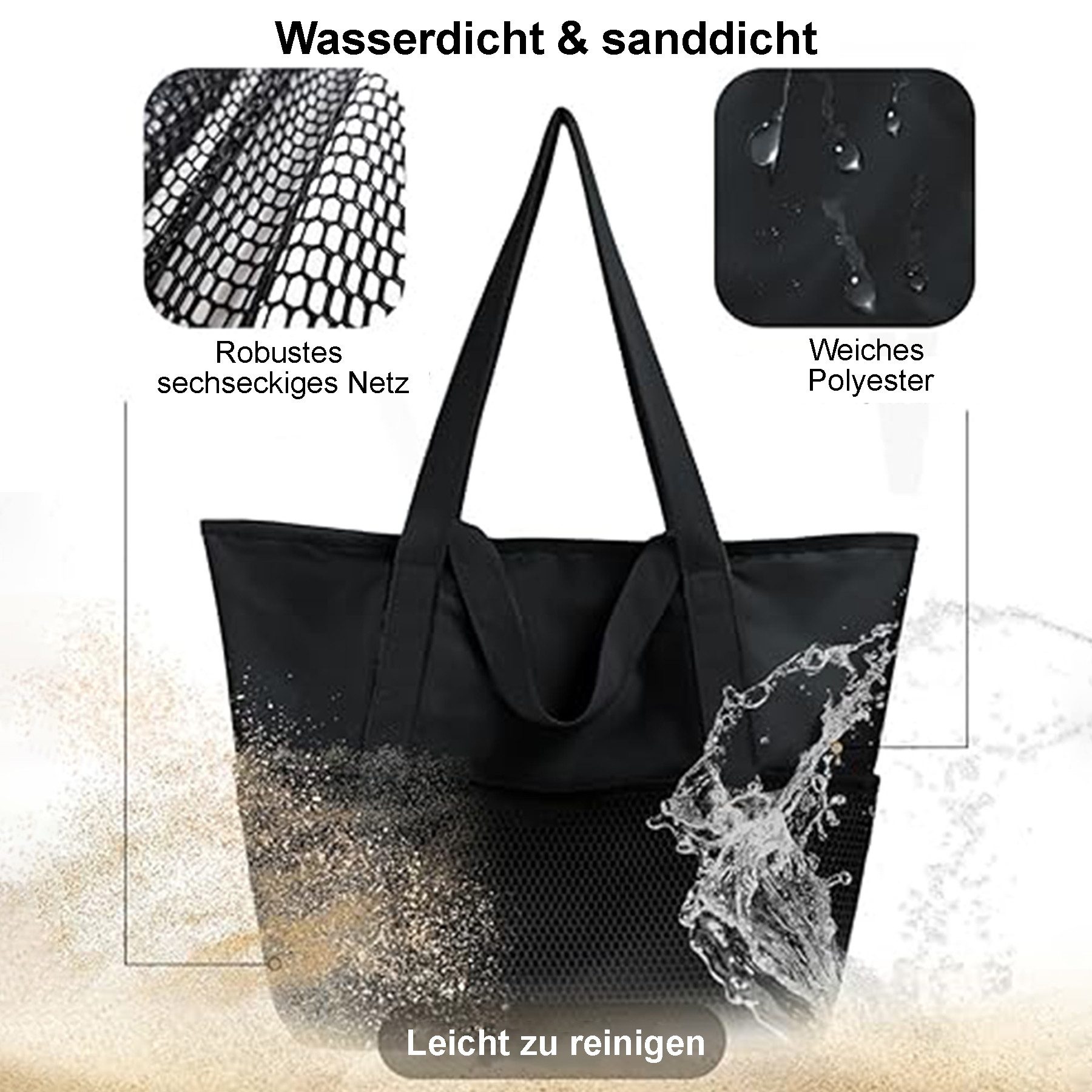 Mutig Strandtasche Strandtasche XL Familie,Groß Strandtasche reisetasche damen shopper (handtaschen damen groß mit Reißverschluss Wasserdicht Sanddicht, schwimm – Bild 4 von 5