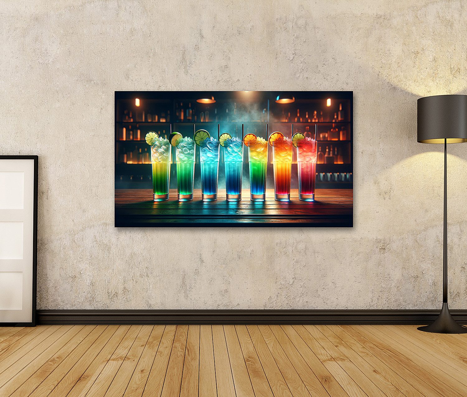 islandburner Leinwandbild Farbspiel im Glas: Fünf Cocktails nebeneinander k günstig online kaufen