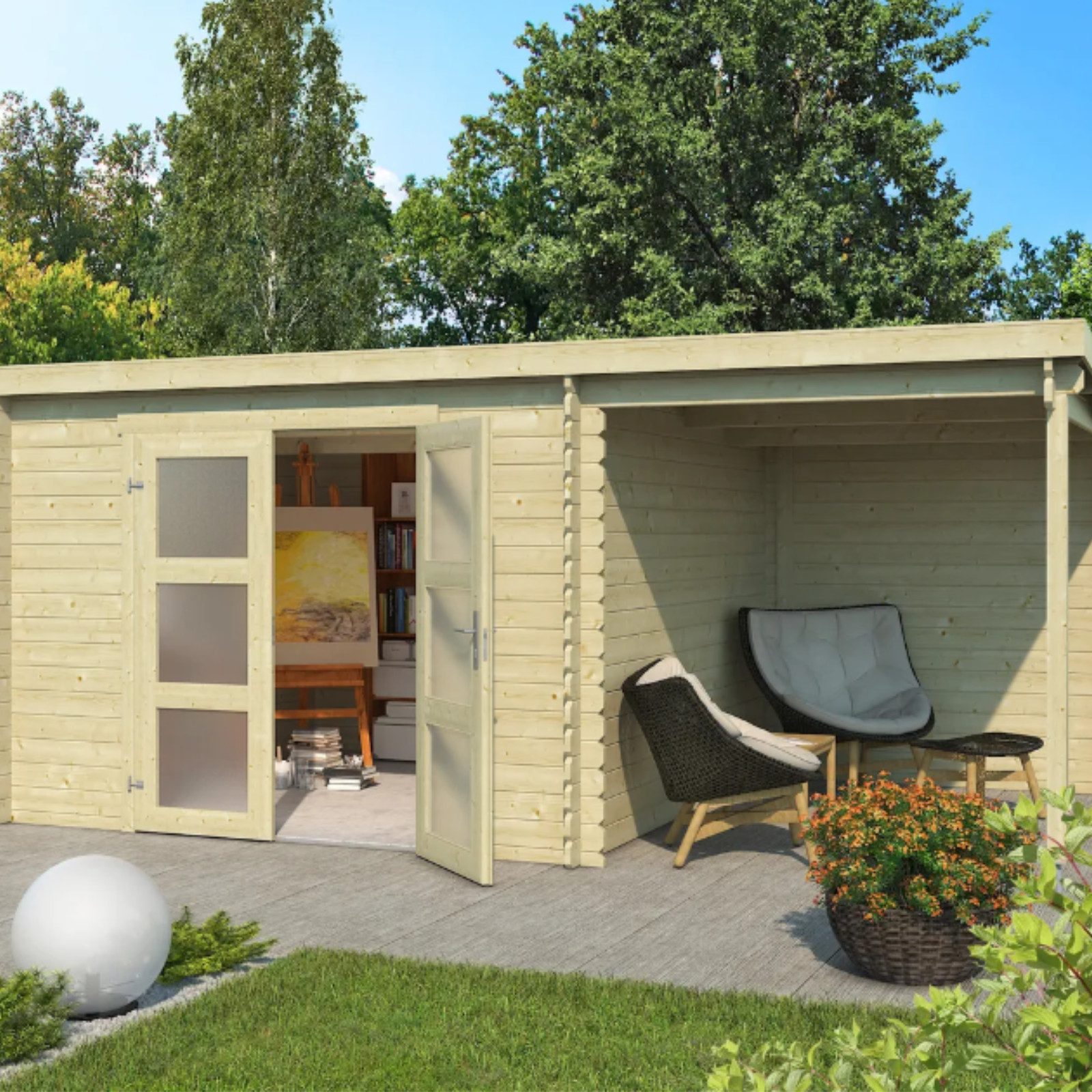 LASITA MAJA Gartenhaus Gartenhaus Blockbohlenhaus, Geräteschuppen, Gartenhütte,Holzhaus, BxT: 501x319 cm, Wetterfest, langlebig und in elegantem Carbongrau behandelt