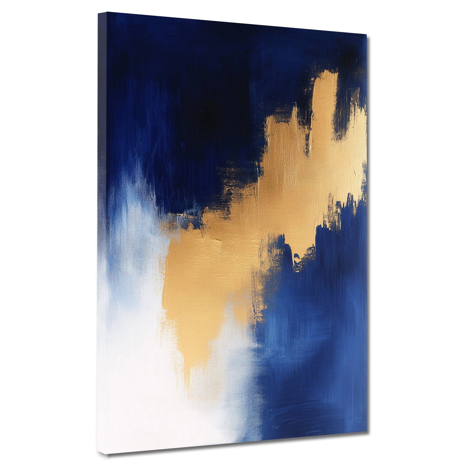 Artedinoi Leinwandbild Abstrakt Gold Blau Weiß Kontrast Leinwandbild Wandbild Kunstdruck XL W, Abstrakt in Gold, Blau, Weiß
