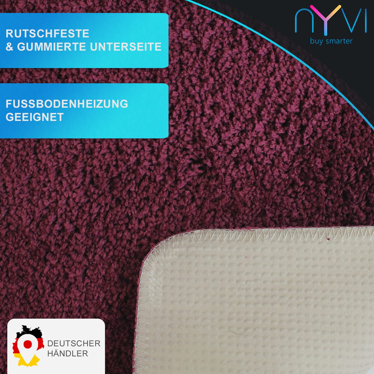 NYVI Badematte WC Vorleger mit Ausschnitt NYVISpa Lasalle Lila Toiletten Teppich, Höhe 20 mm, Polyester, Rutschfest, Saugstark, Schnell Trocknend, Fußbodenheizu – Bild 3 von 5