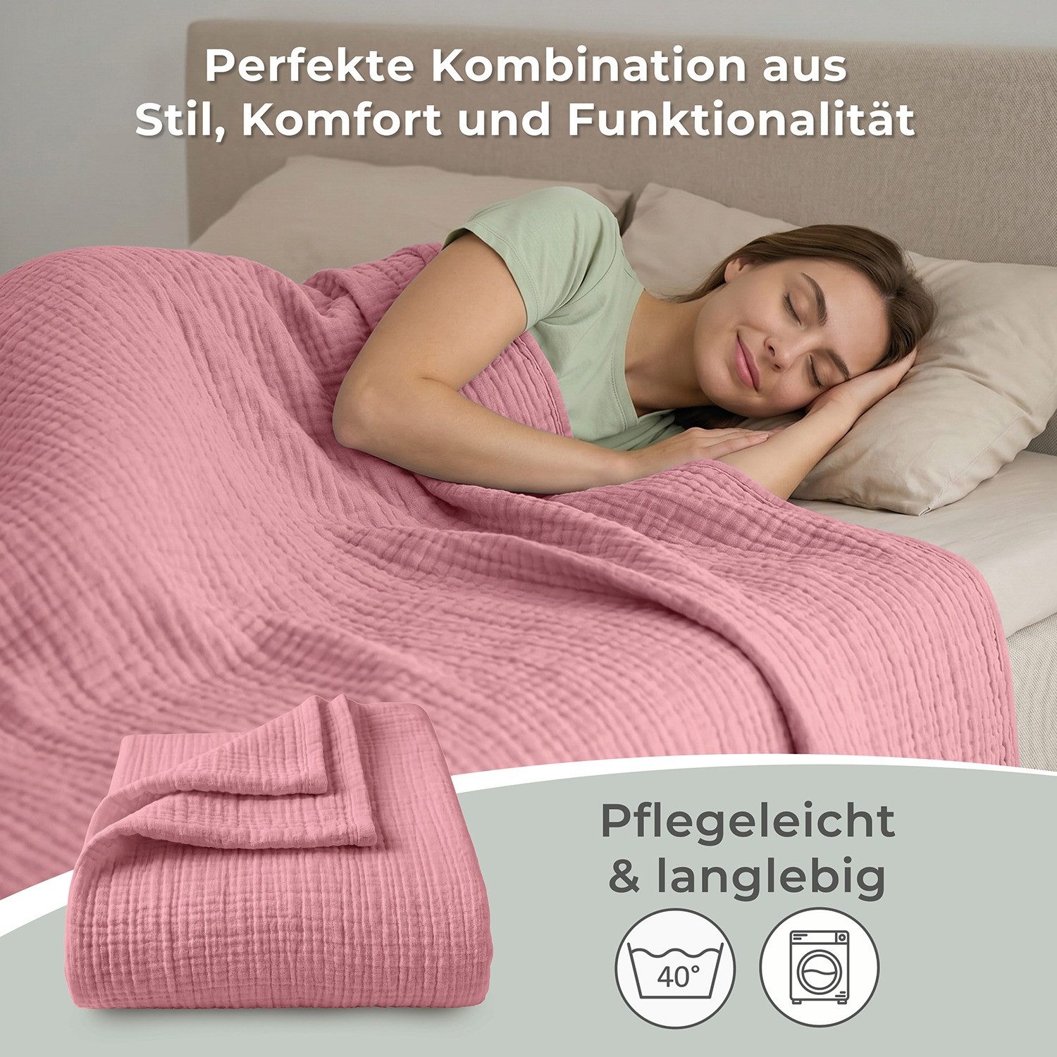 Laynenburg Tagesdecke Musselin aus 100% Baumwolle – Baumwolldecke, Kuscheldecke, Wohndecke als Sommerdecke, Bett-Überwurf, Couch-Überwurf, Sofa-Decke – Bild 5 von 5