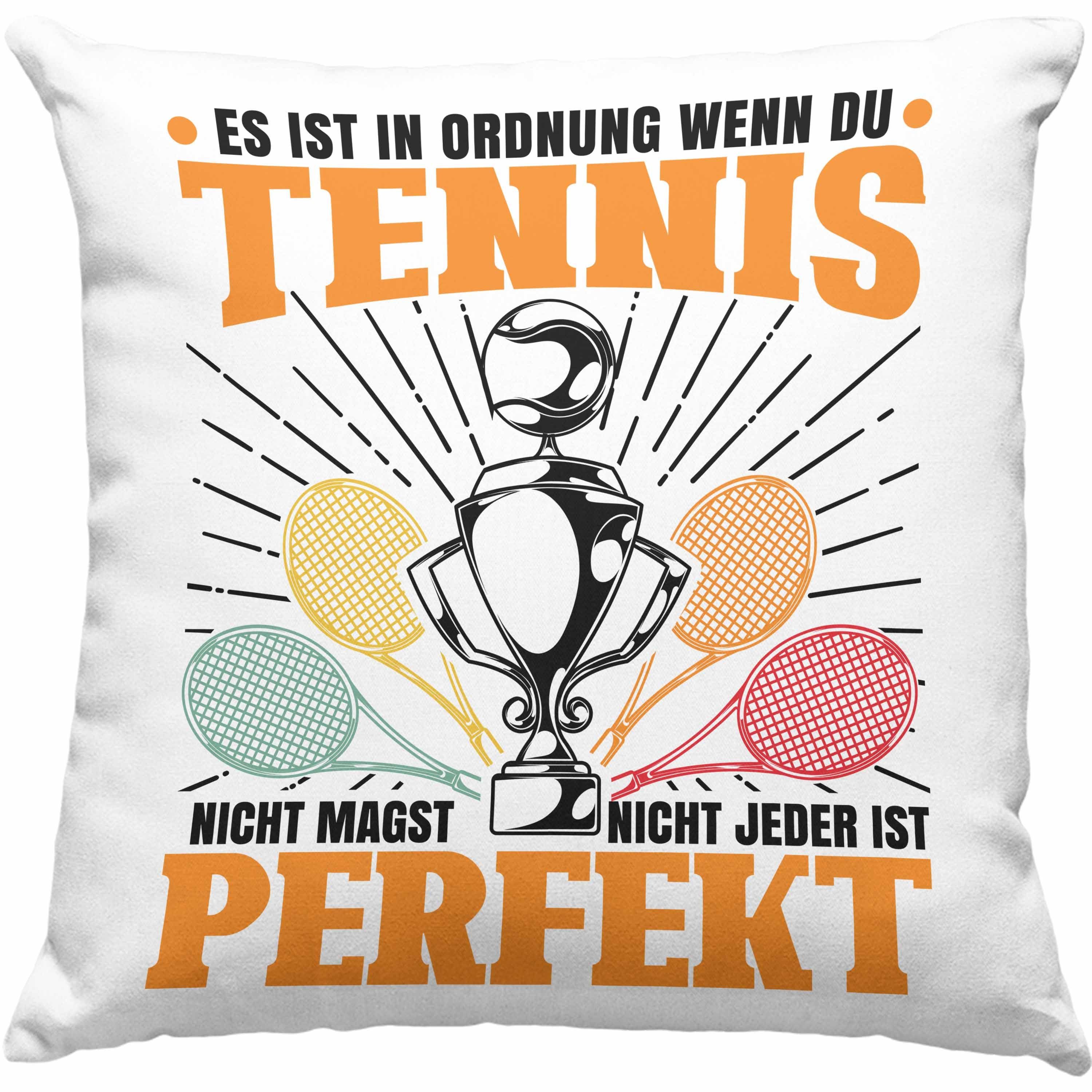 Trendation Dekokissen Trendation - Tennis Kissen Geschenk für Tennisspieler mit Spruch für Männer Frauen Dekokissen mit Füllung 40x40 Grau