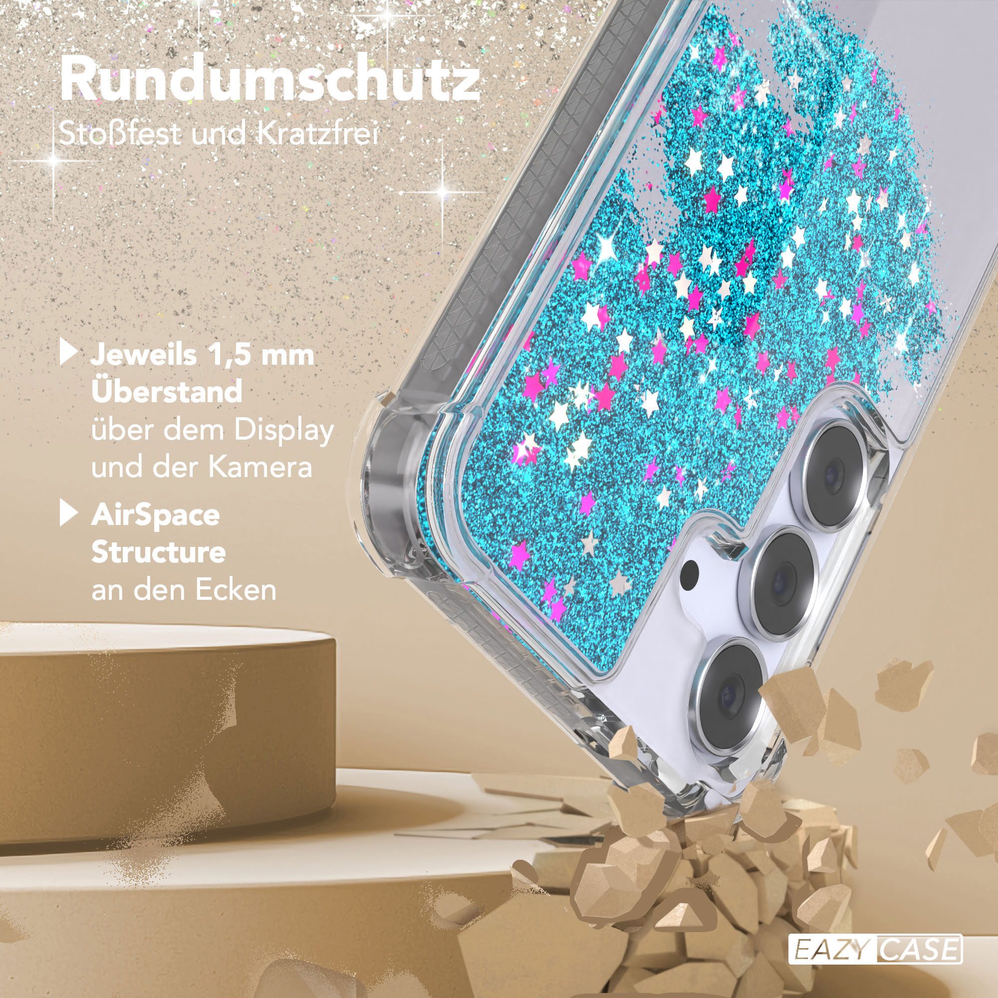 EAZY CASE Handyhülle Liquid Glittery Case für Samsung Galaxy S25 FE 6,7 Zoll, Gloss Slimcover Girly Backcover Bling Phone Case kratzfeste Cover Blau – Bild 5 von 5