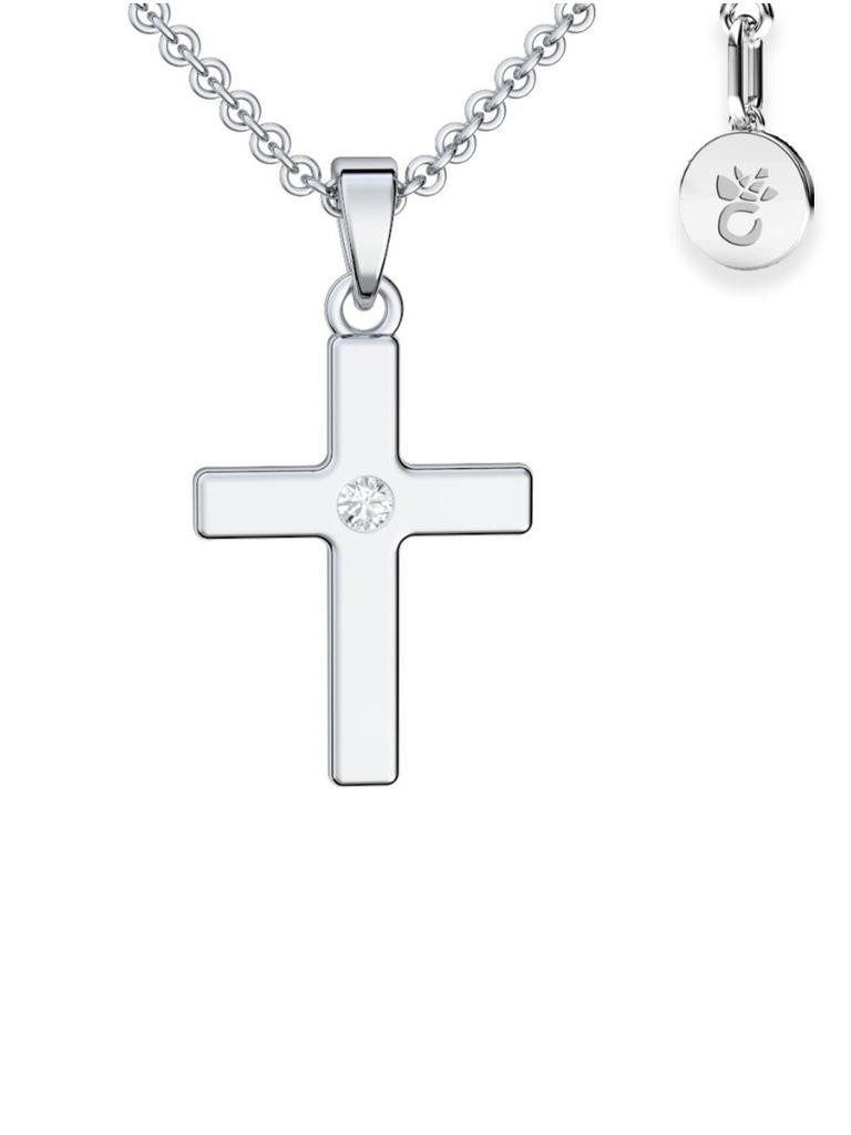 Amoonic Kreuzkette Halskette Mädchen Silber 925 mit Kreuzanhänger Kommunion Taufkette (individuell anpassbare Halskettenlänge)