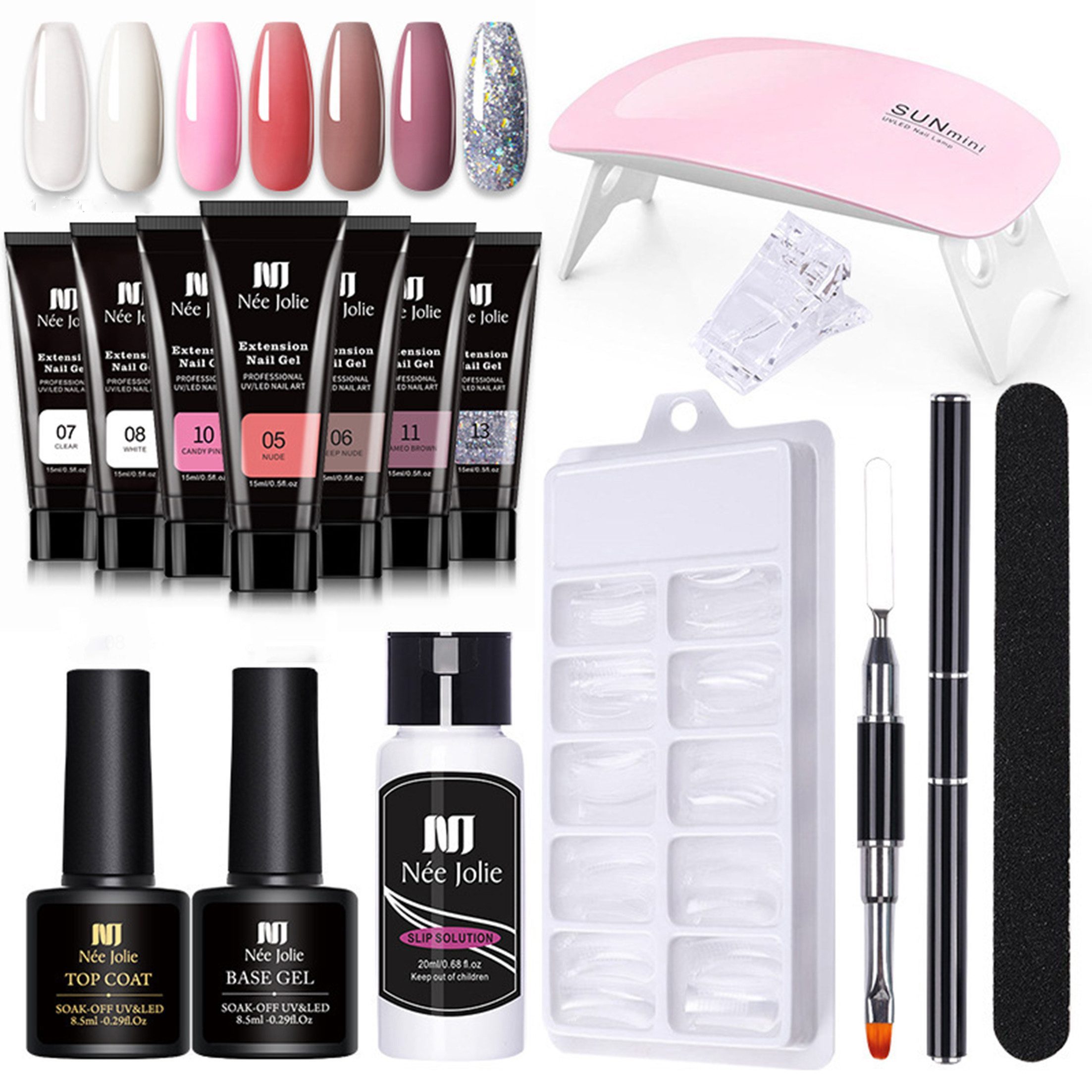 KINSI Lichthärtungsgerät Nagelverlängerungs-Gel Set mit 7 Farben,Gelnägel Starter Kit, inkl. UV/LED Lampe & Zubehör,Für langanhaltende & Verlängerungen