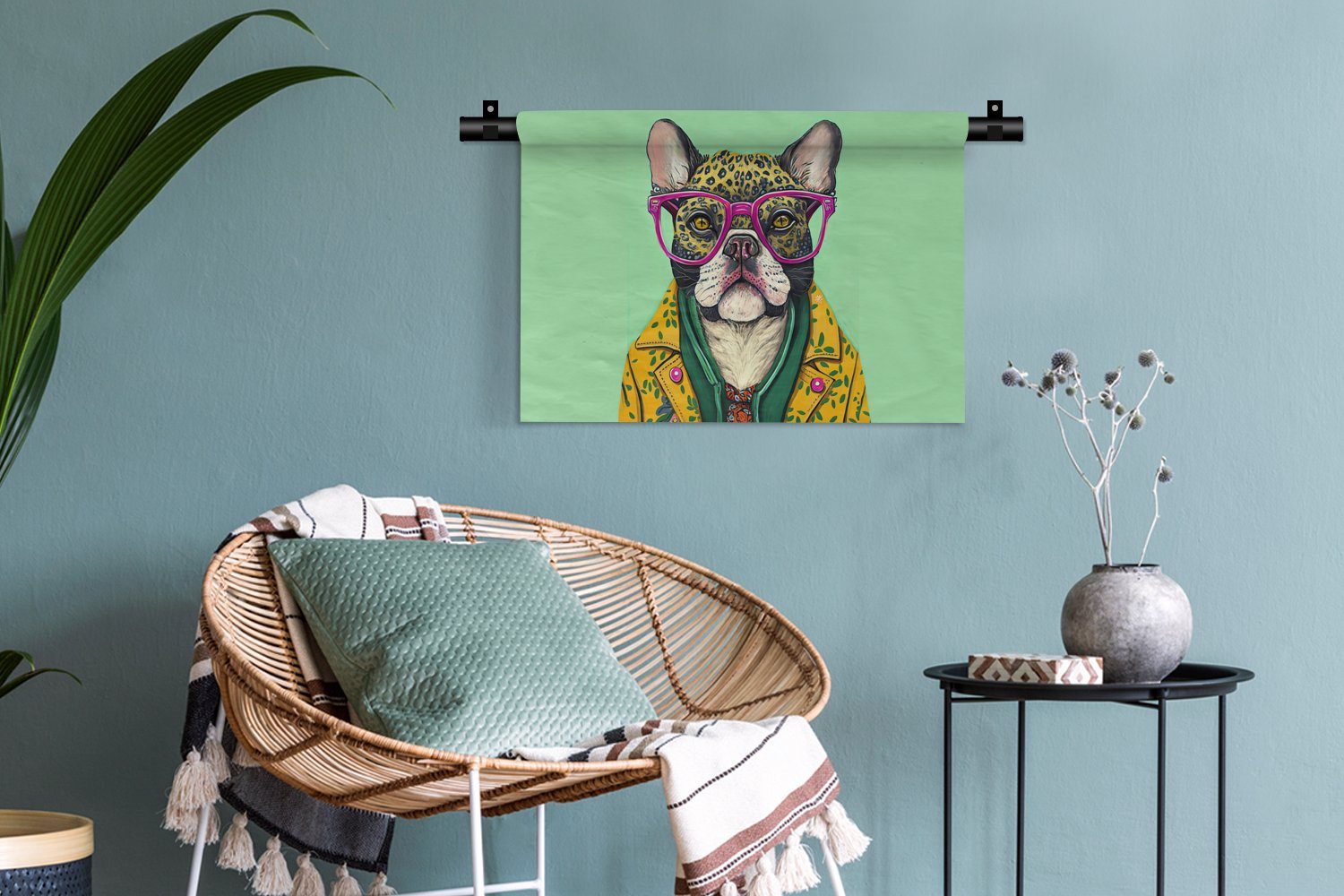 Brille, - Hippie Wohnzimmer, Wanddekoobjekt Hund MuchoWow - Kleid, Kinderzimmer Wanddeko Wandbehang, - Schlafzimmer, für Tiere