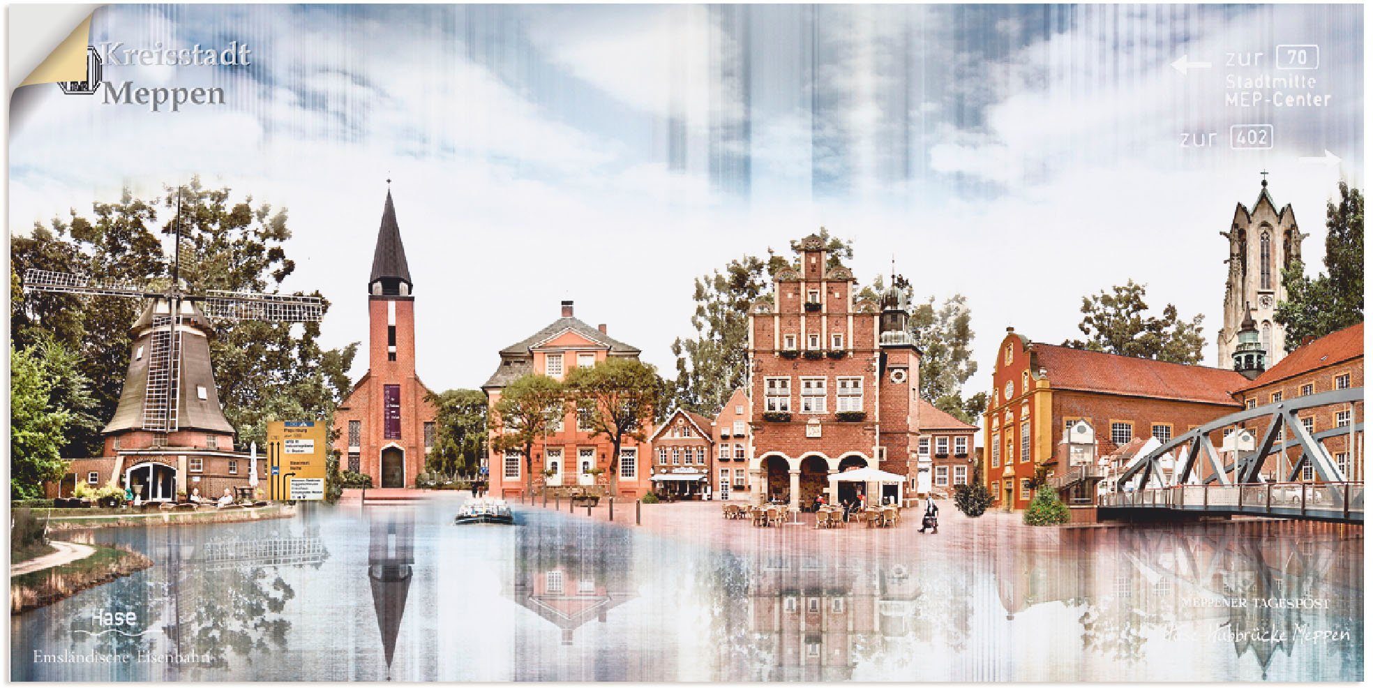 oder Abstrakte Leinwandbild, Meppen Poster versch. Wandaufkleber Collage, Größen Deutschland St), Wandbild Artland in Skyline als (1