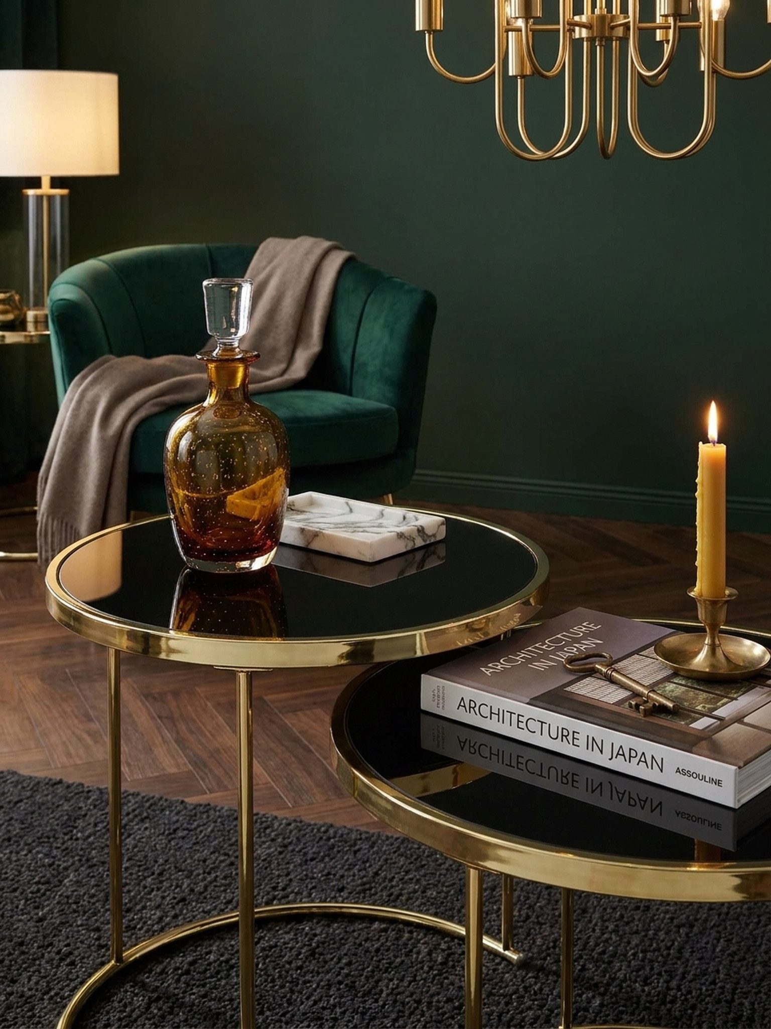 KADIMA DESIGN Satztisch Design Satztisch COMO Schwarz/Gold Beistelltisch Metall/Glas, (mit Glasplatte, Ablagetisch modern), Couchtisch Set aus 2 Tischen, Kleiner Wohnzimmertisch, Metalltisch