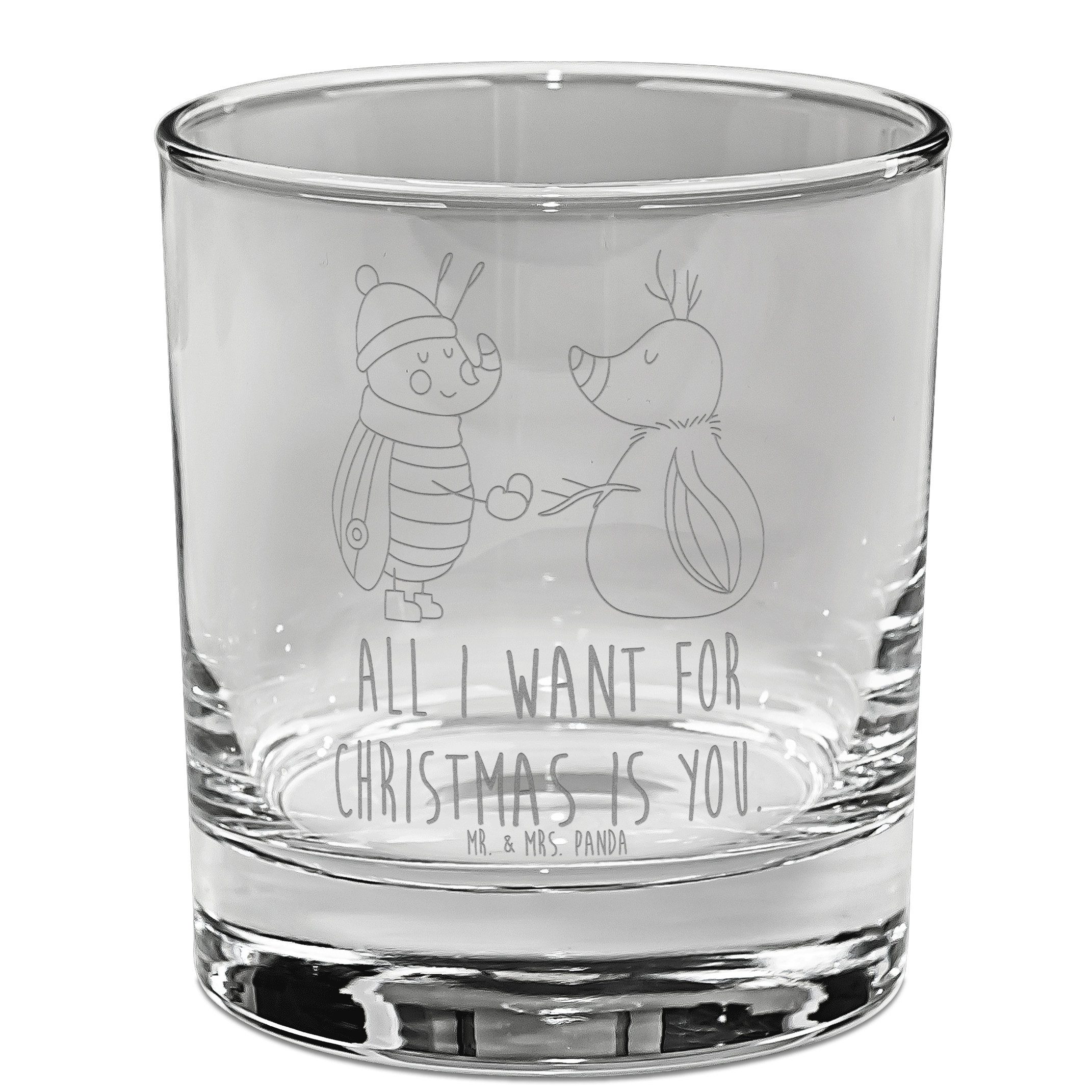 Mr. & Mrs. Panda Whiskyglas Nachtfalter Schneemann, Whiskey Glas, Transparent, Wintermotiv, glas, Premium Glas, Whiskey Tumbler Whiskeylgas Gravur Whiskyglas