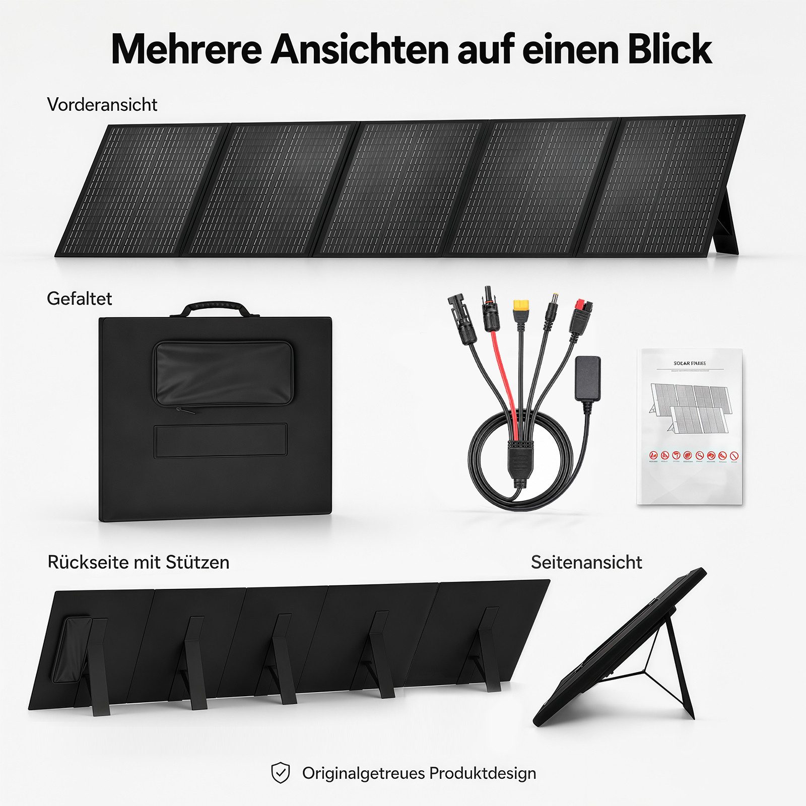 GLIESE Solarmodul 36V 300W Solarpanel für Camping Wohnmobil Boot, (300W Tragbares Solarpanel, 4-in-1 Ausgangskabel)