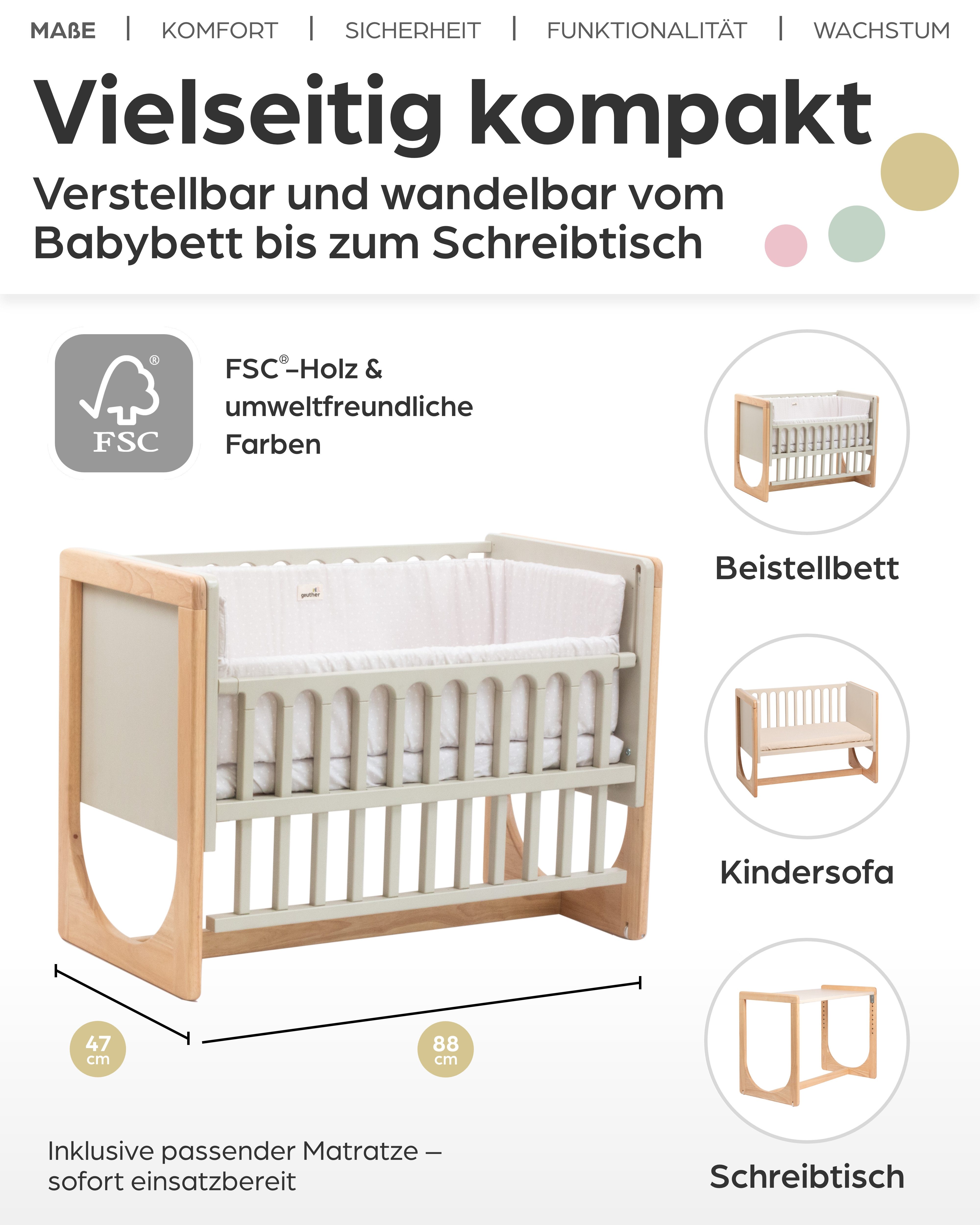 Geuther Beistellbett HATO inkl. Matratze Babybett in Natur günstig online kaufen
