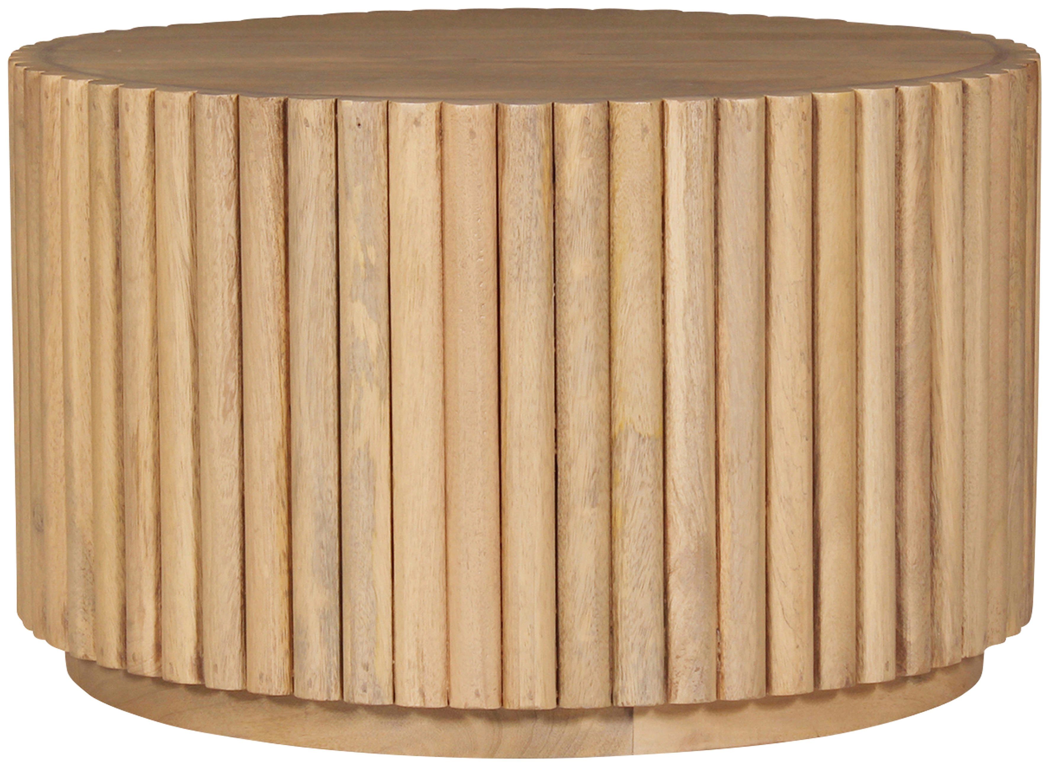 SIT Couchtisch Mango Massivholz Ribbed Look Säulenfuß 55 cm Design, Mango Massivholz Couchtisch im Ribbed Design mit Säulenfuß