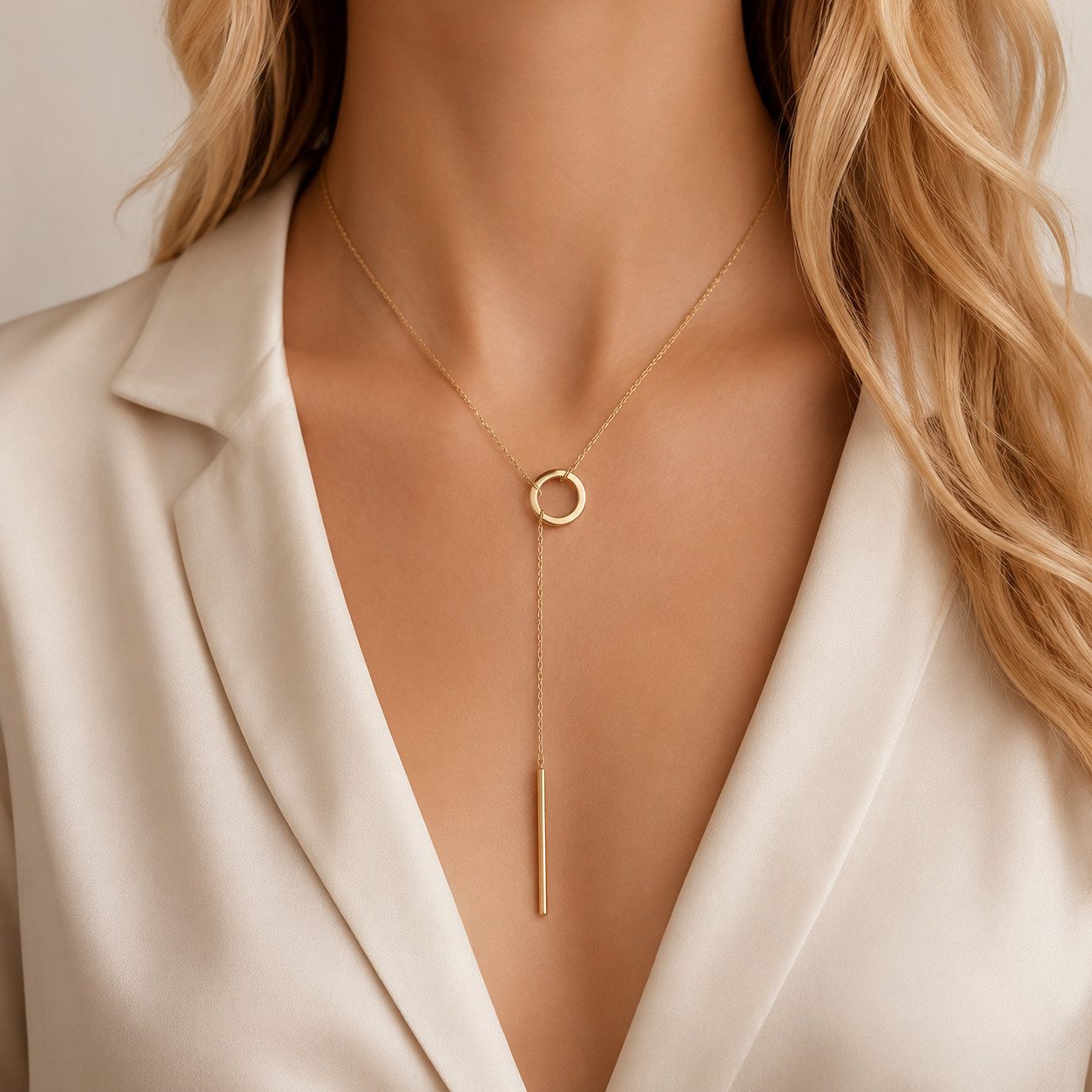 XCOAST Edelstahlkette Elegante Damen Glow Gold Halskette (y halskette damen 38mm, vergoldete Luxus Damenkette mit Stab Anhänger), langlebiger Schmuck, rostfrei, Schmuck Geschenk Damen