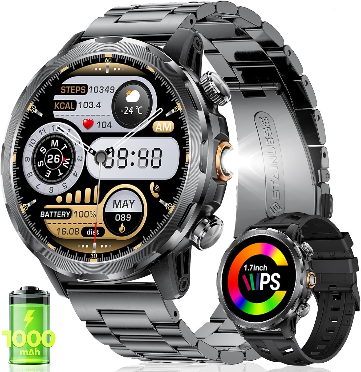 BENYAR EF20-D Smartwatch (4,3 cm, androd ios), MÄNNER SMARTWATCH MIT 100 TAGE AKKU 17 ZOLL HD DISPLAY UND FITNESSMODI